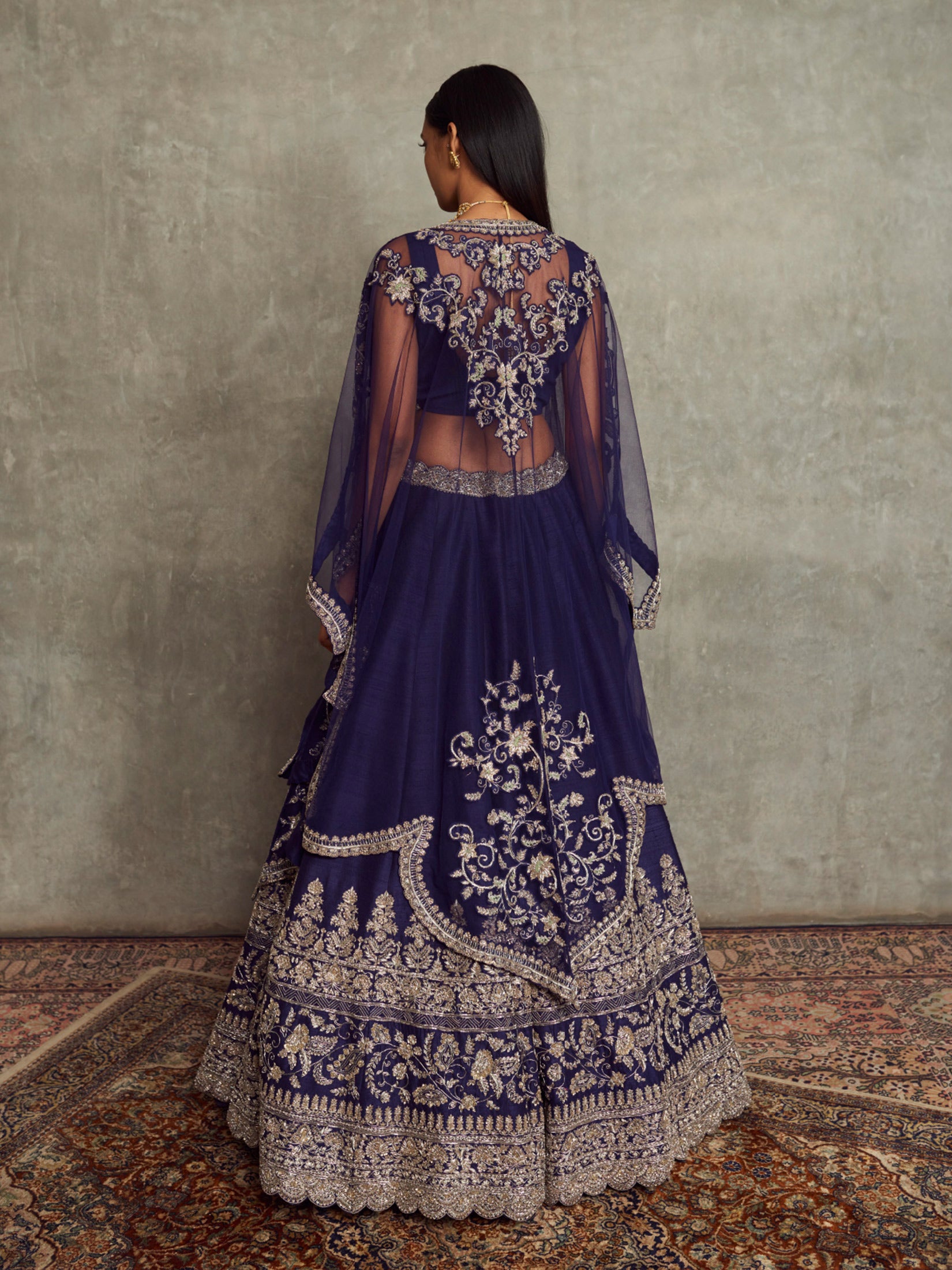 Embroidered Cape With Lehenga and Bustier
