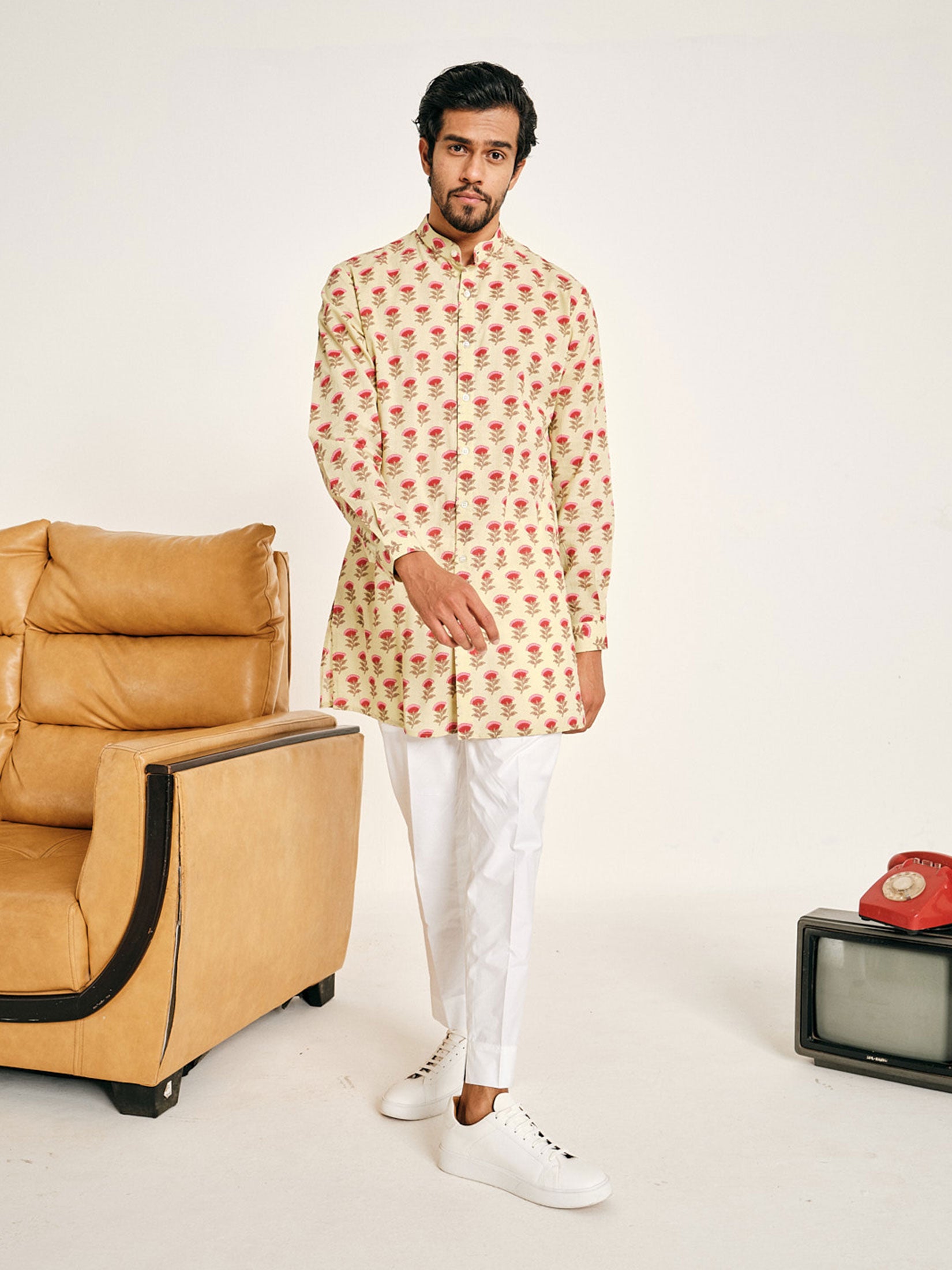 Lemon and Pink Bagh Kurta Pajama Set