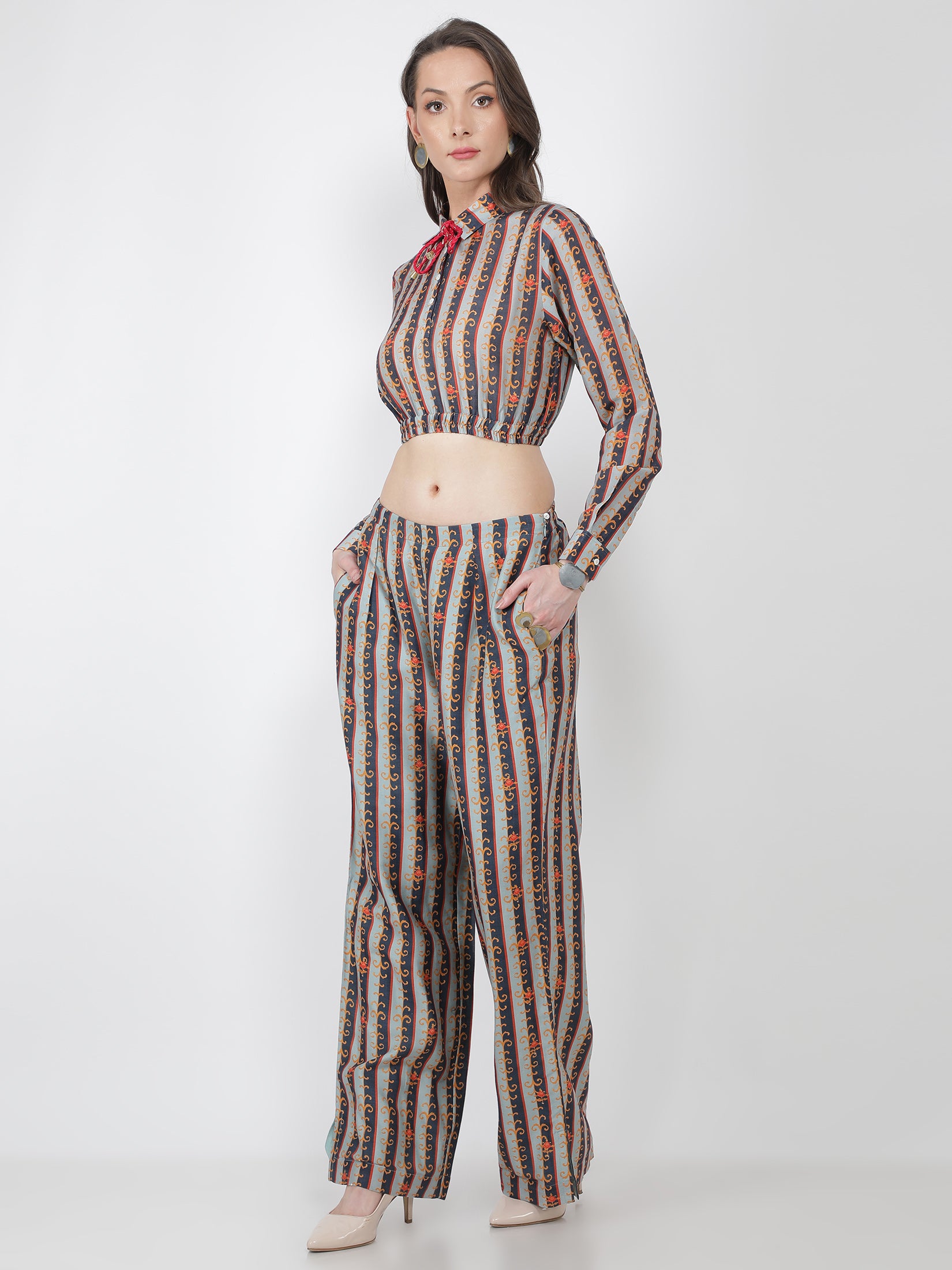 Striped Crop Top With Parallel Pants