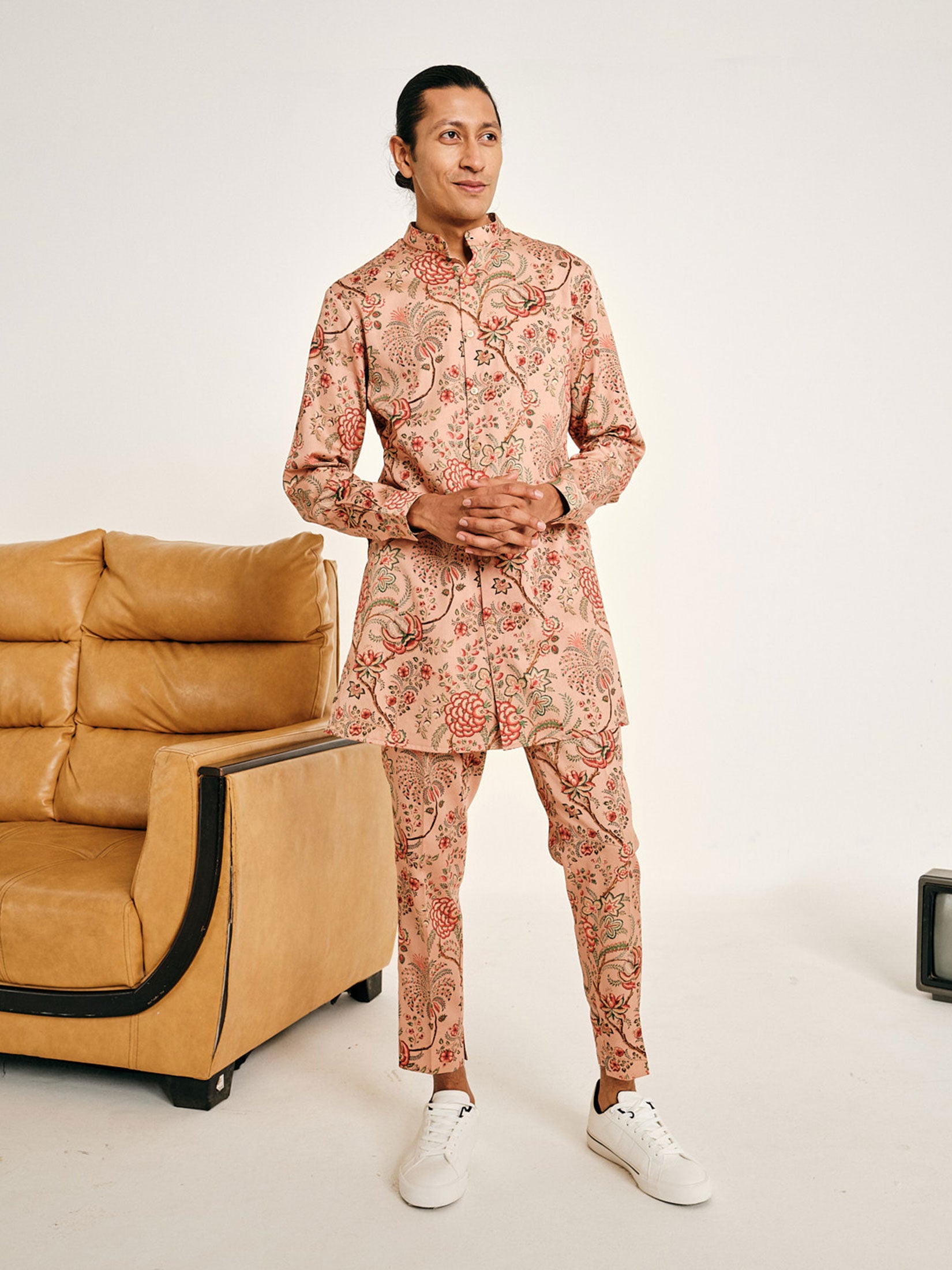 Peach Begum Linen Kurta Pajama Set