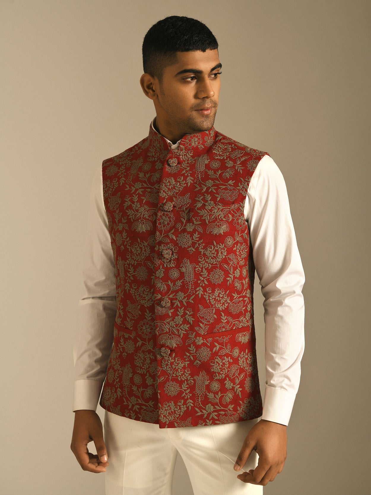 Ruby Red Embroidered Jawahar Jacket