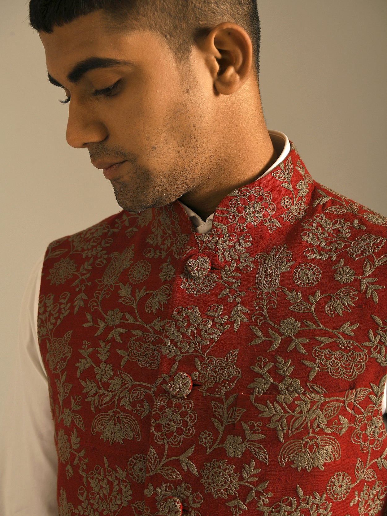 Ruby Red Embroidered Jawahar Jacket