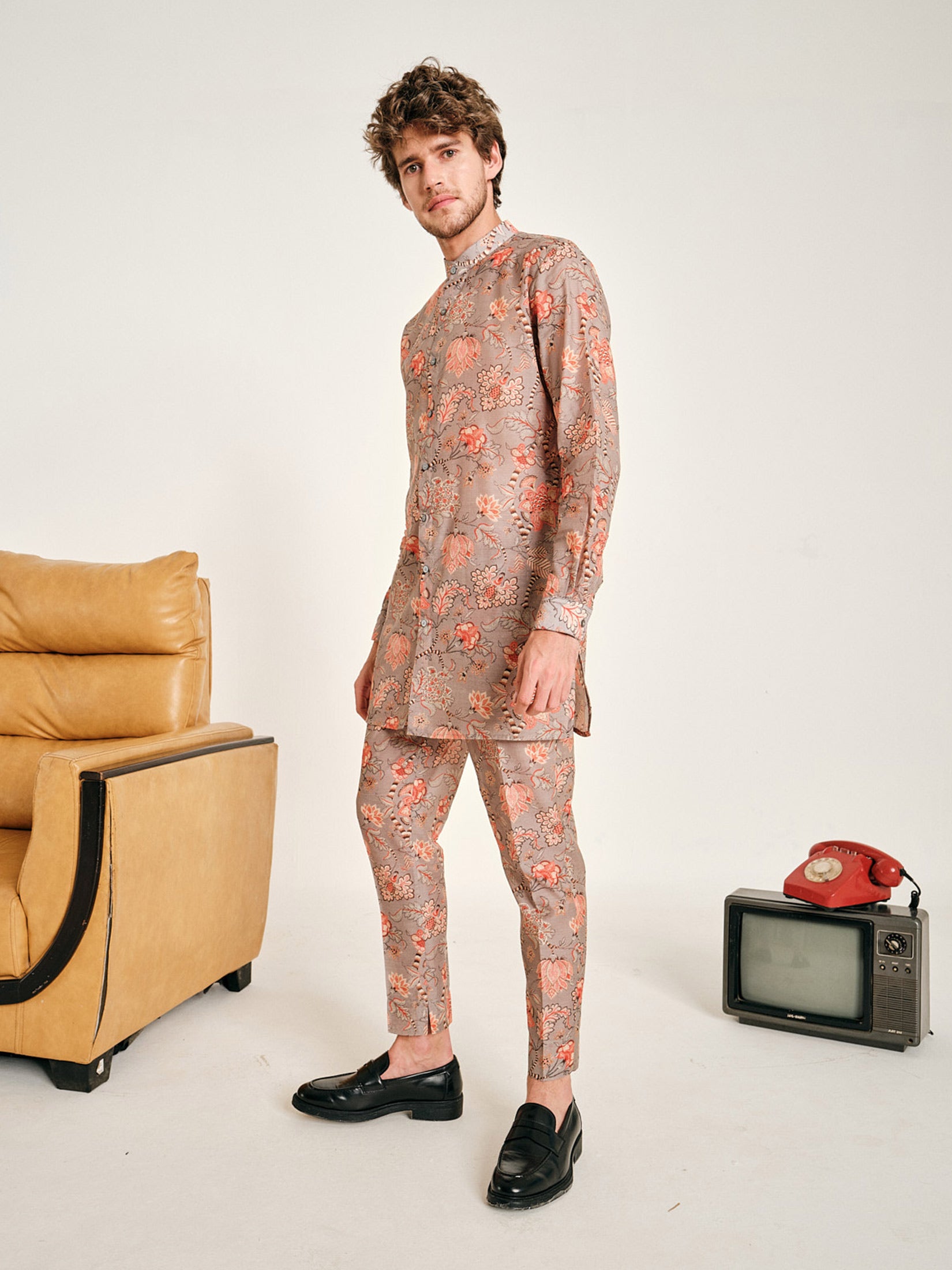 Charcoal Hamdard Chanderi Cotton Kurta Pajama Set