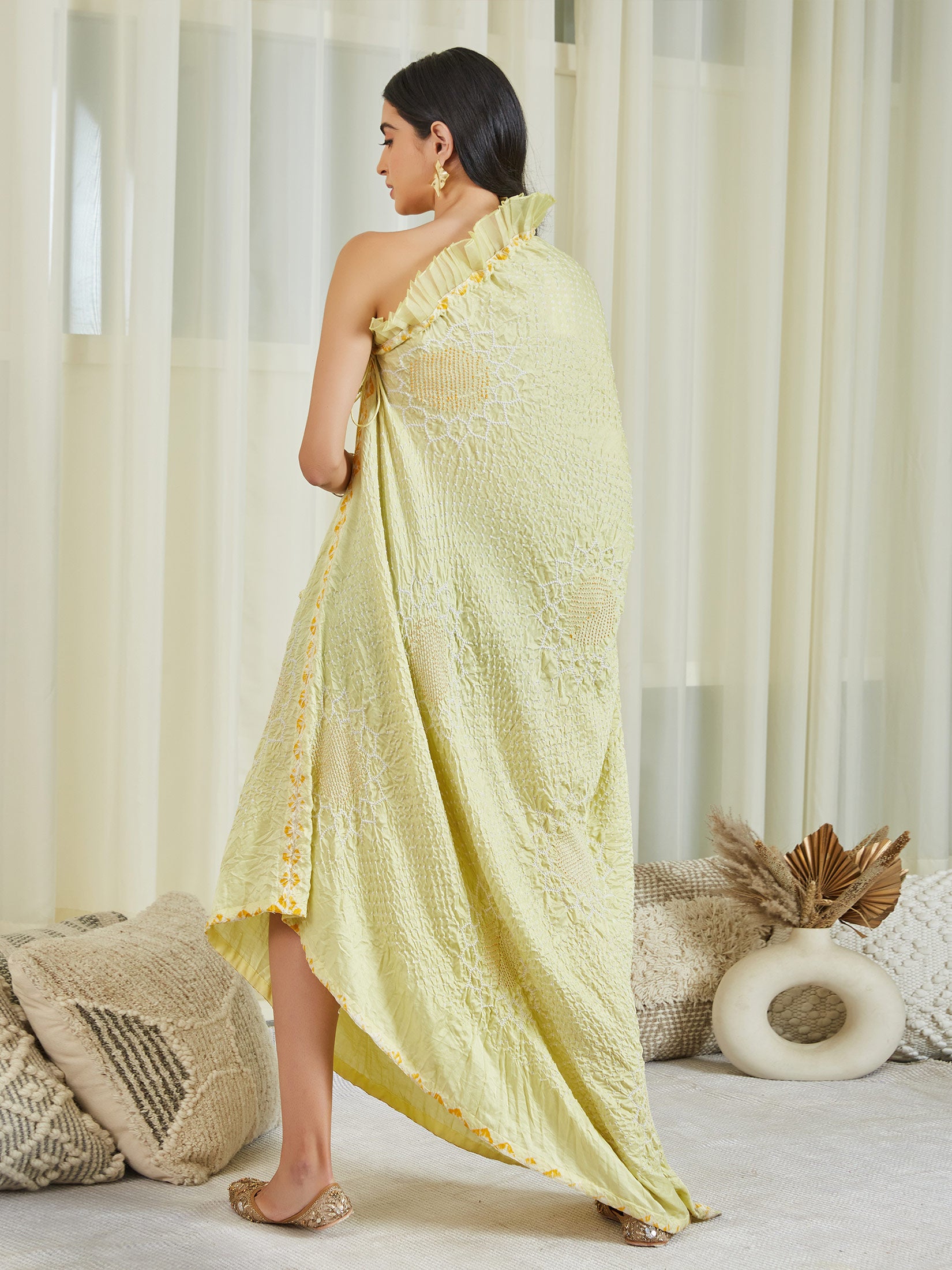 Gajji Silk Bandhani One Shoulder Dress