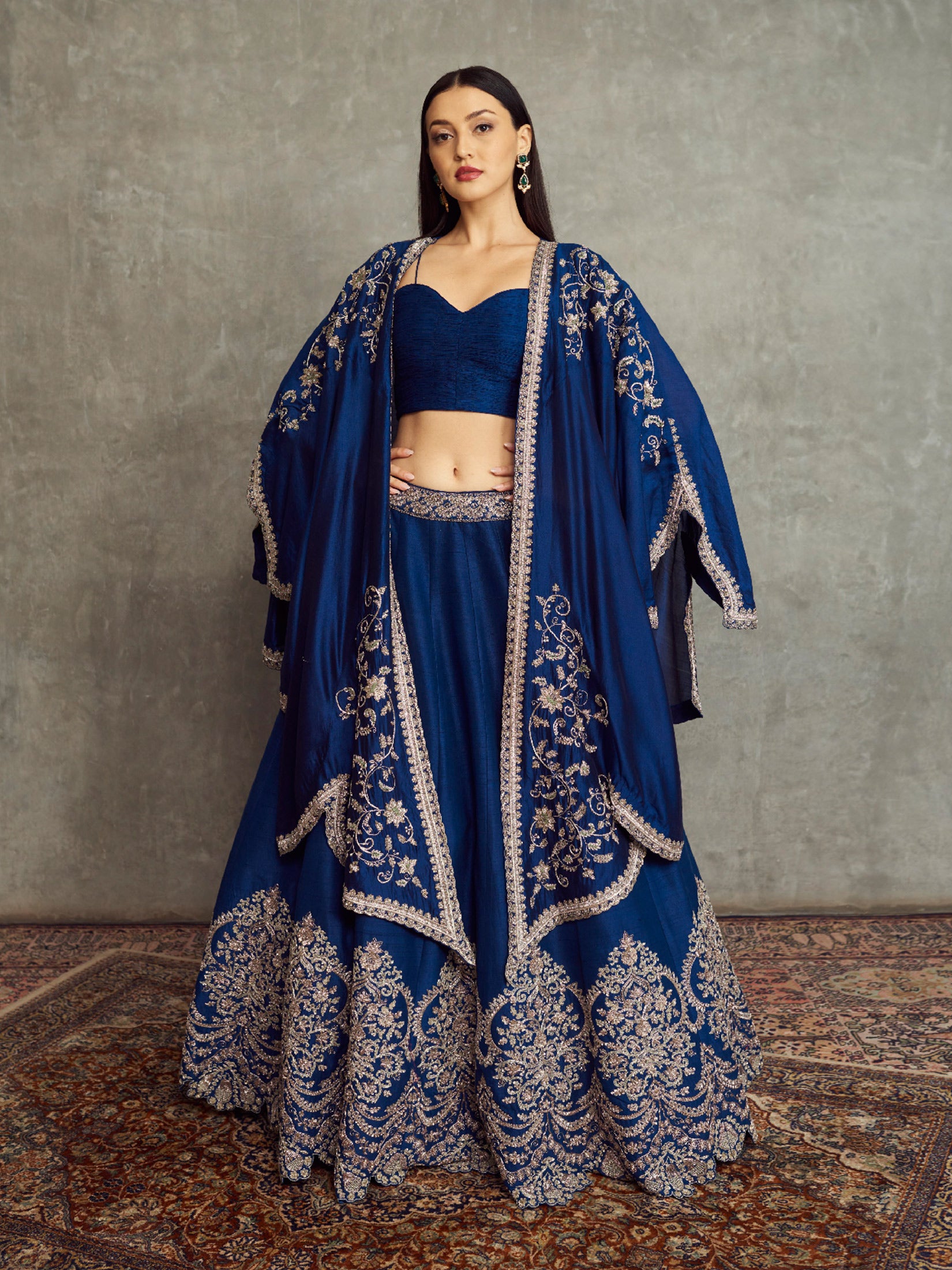 Embroidered Cape With Lehenga and Bustier