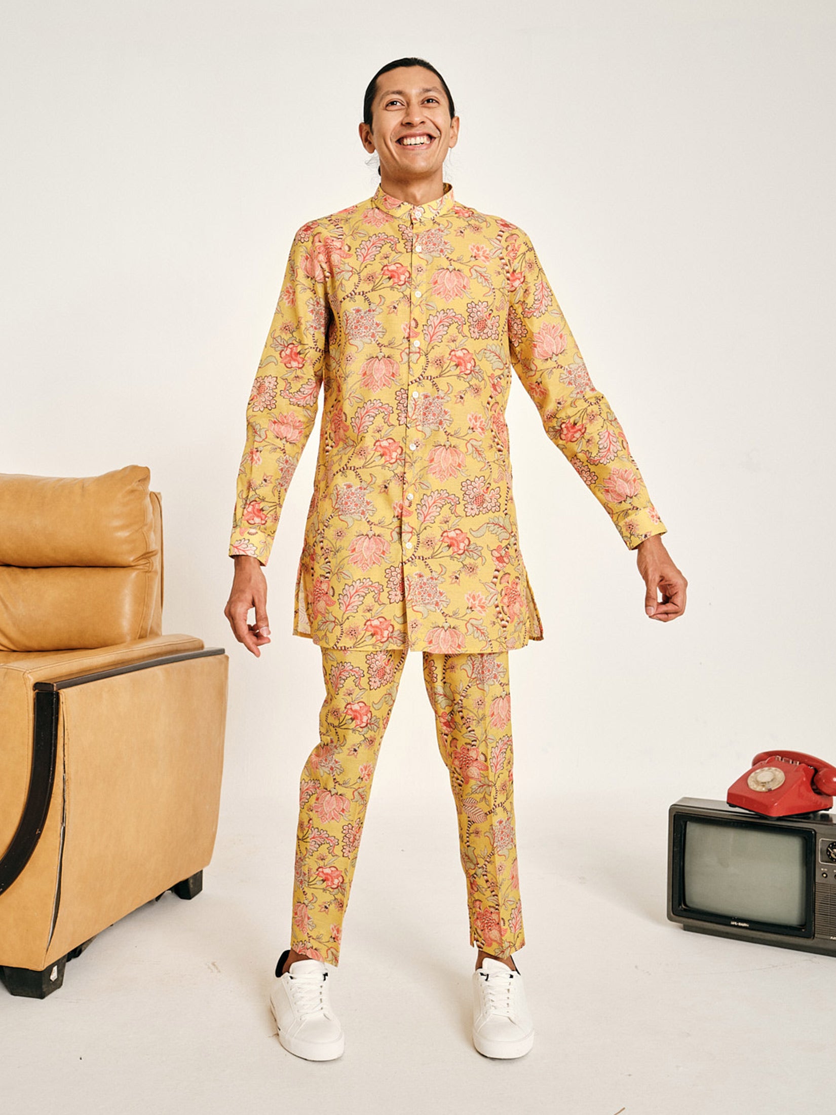 Yellow Hamdard Chanderi Cotton Kurta Pajama Set