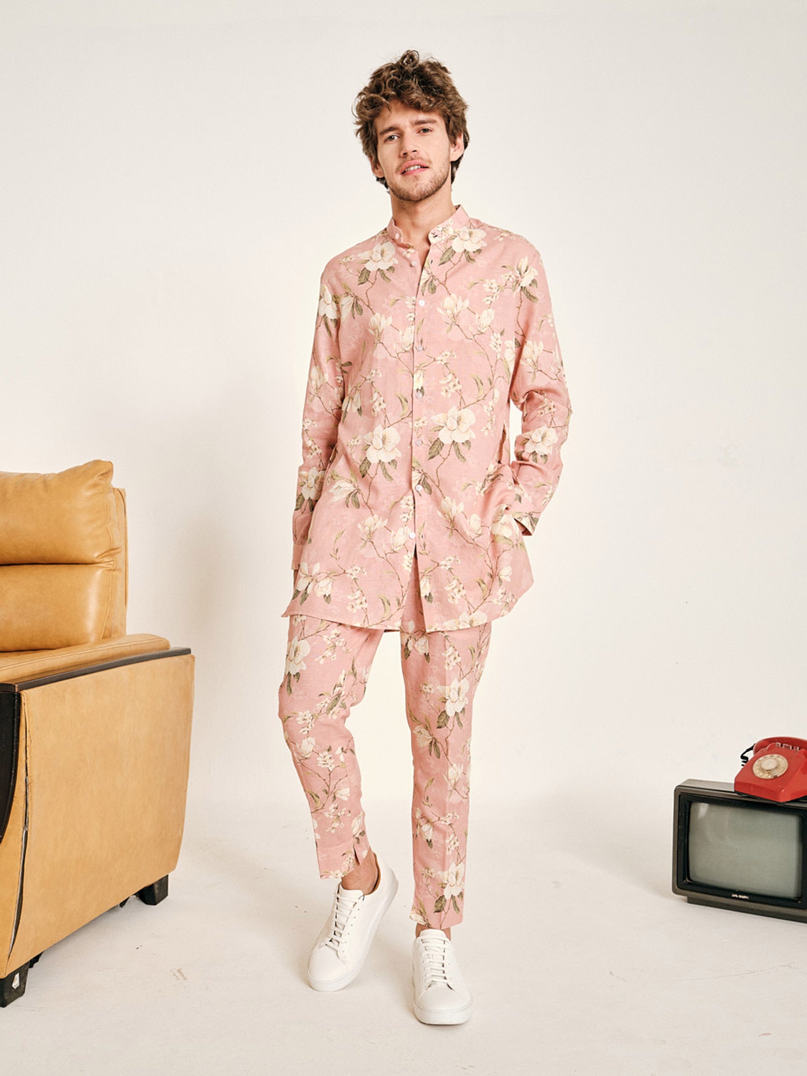 Under the Pink Sky Linen Kurta Pajama Set