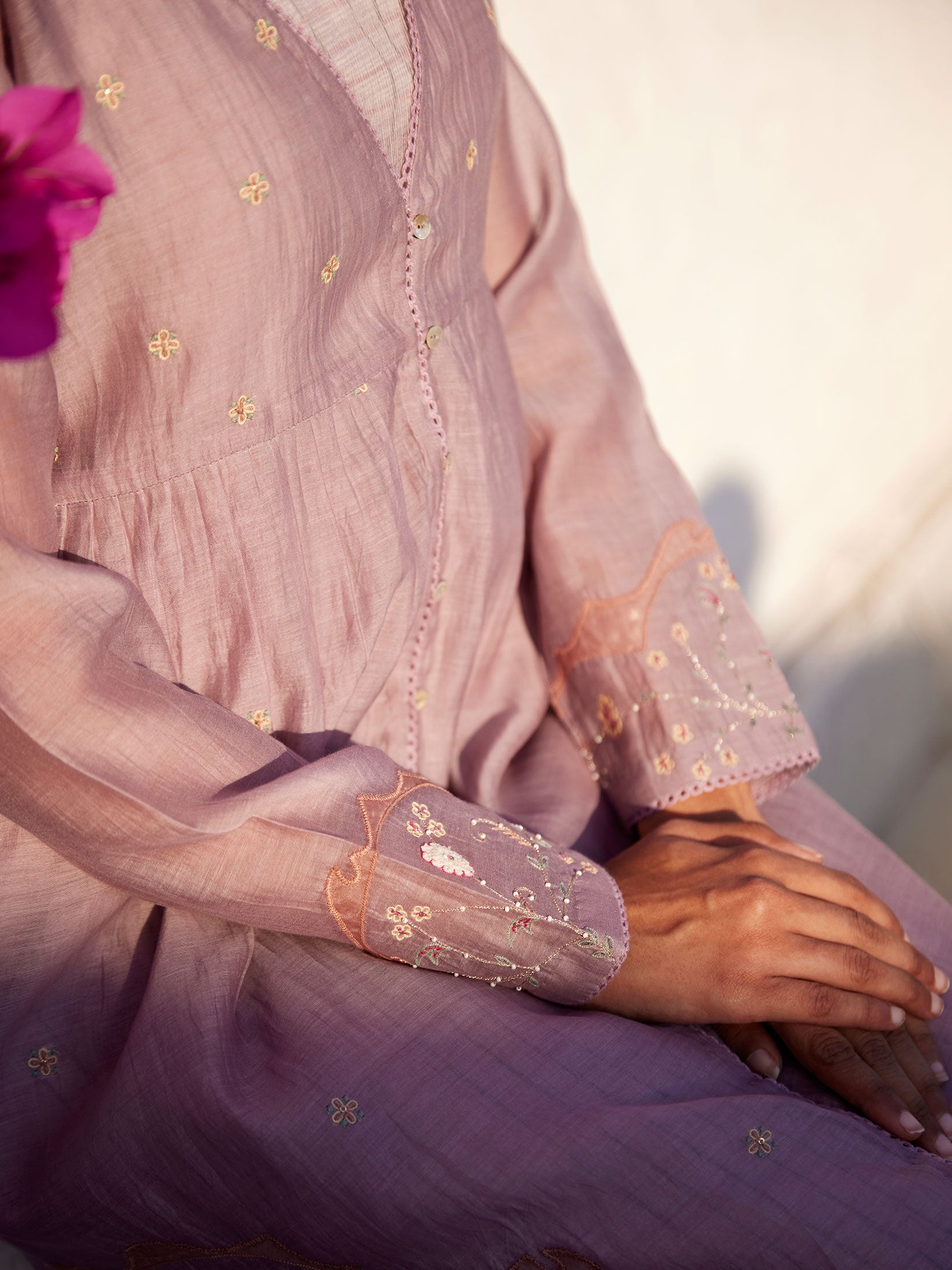 Lilac Chanderi Overlay Dress Set