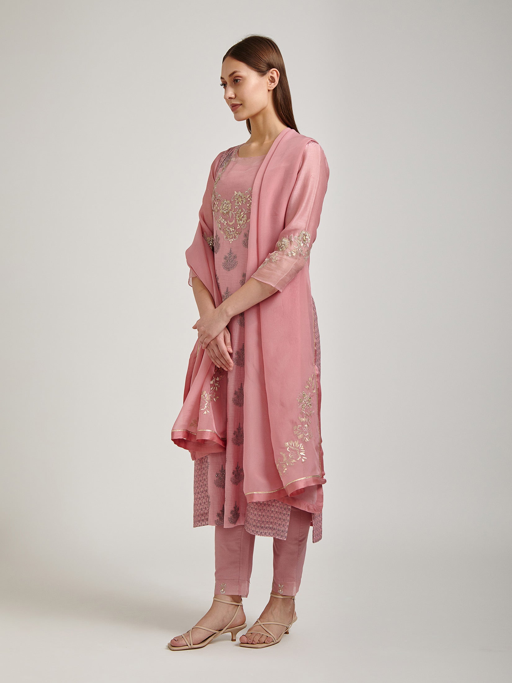 Chanderi Suit Set in Pastel Mauve