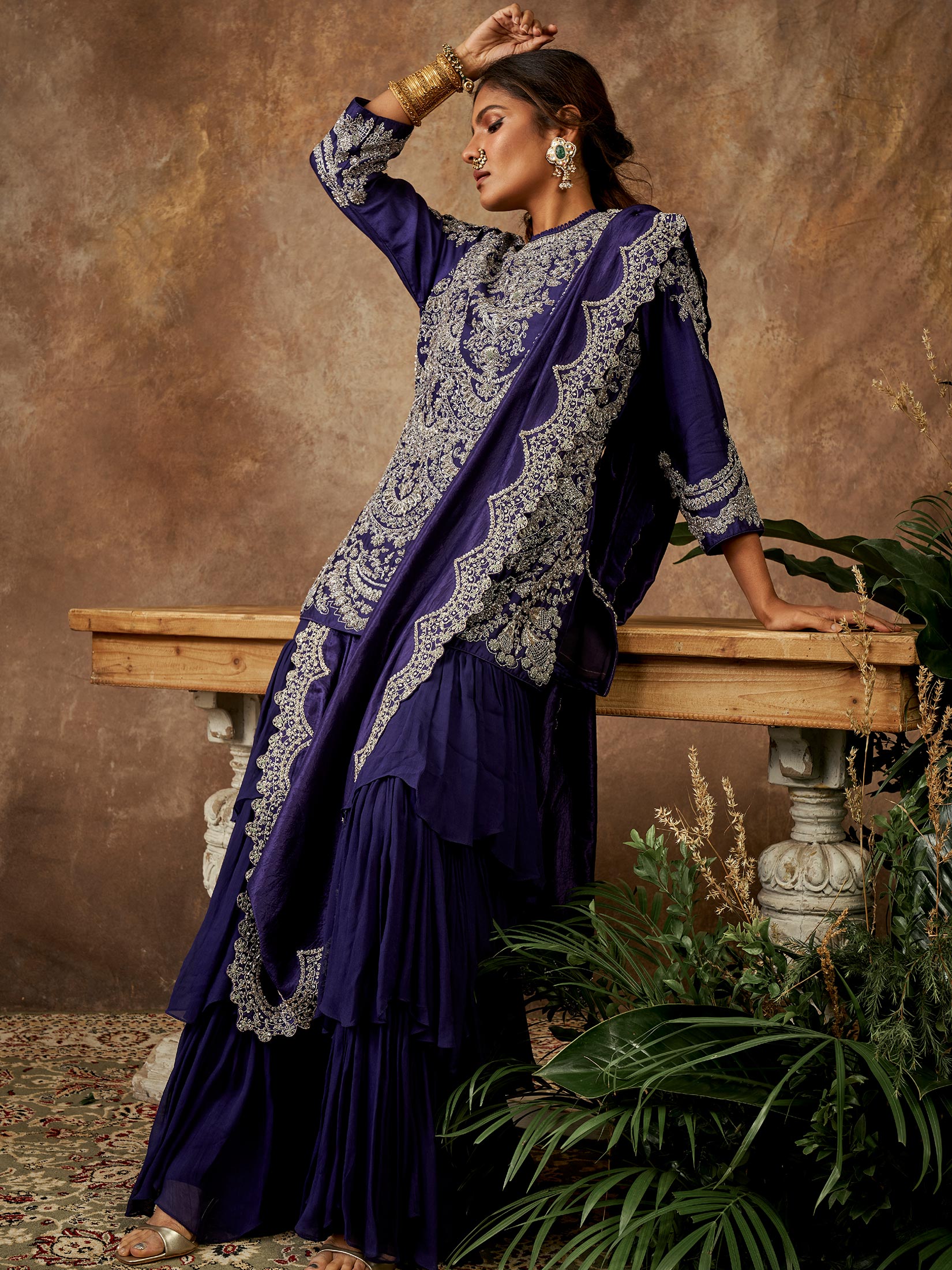 Purple Embroidered Sharara Set