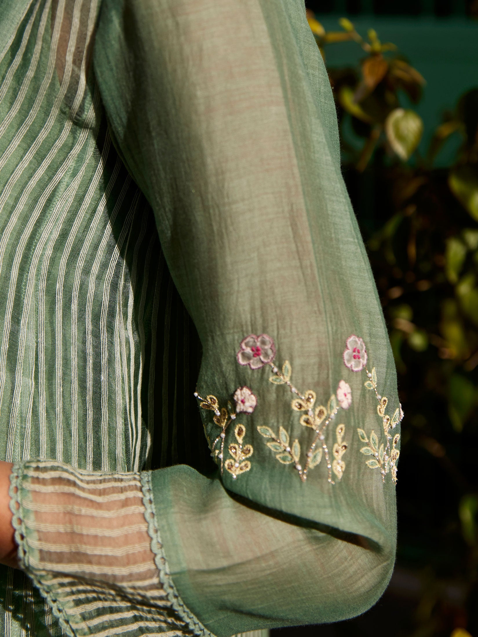 Sage Green Hand Embroidered  Kurta Set
