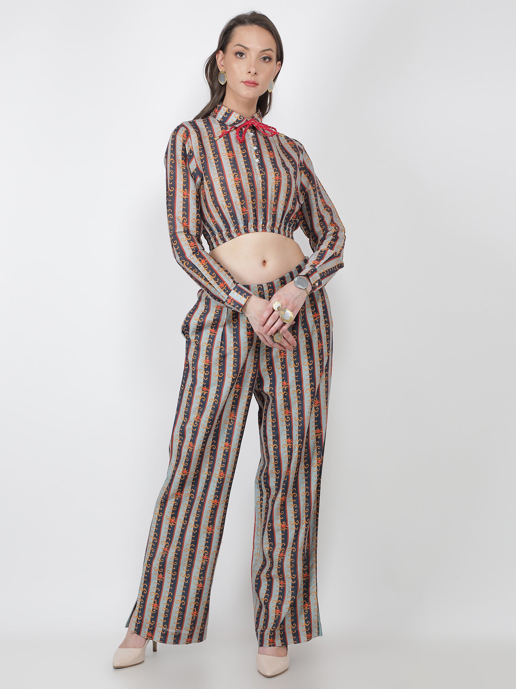Striped Crop Top With Parallel Pants