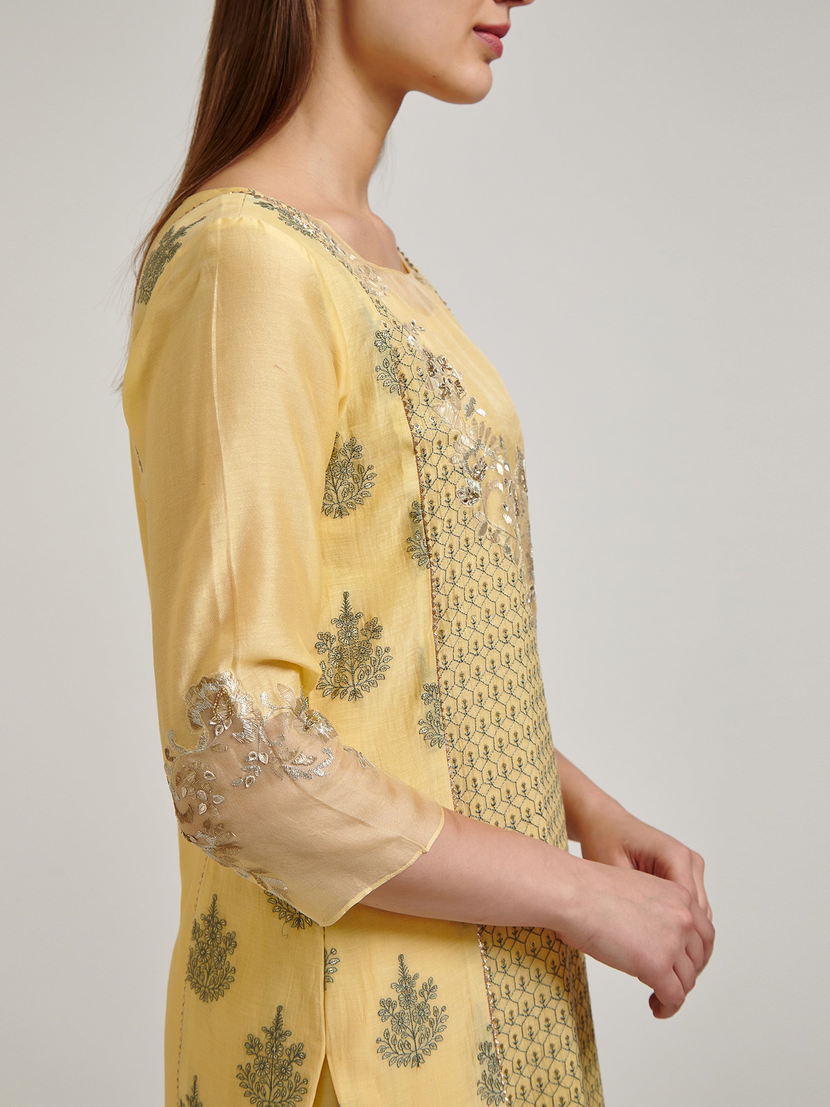 Chanderi Suit Set in Soft Lemon