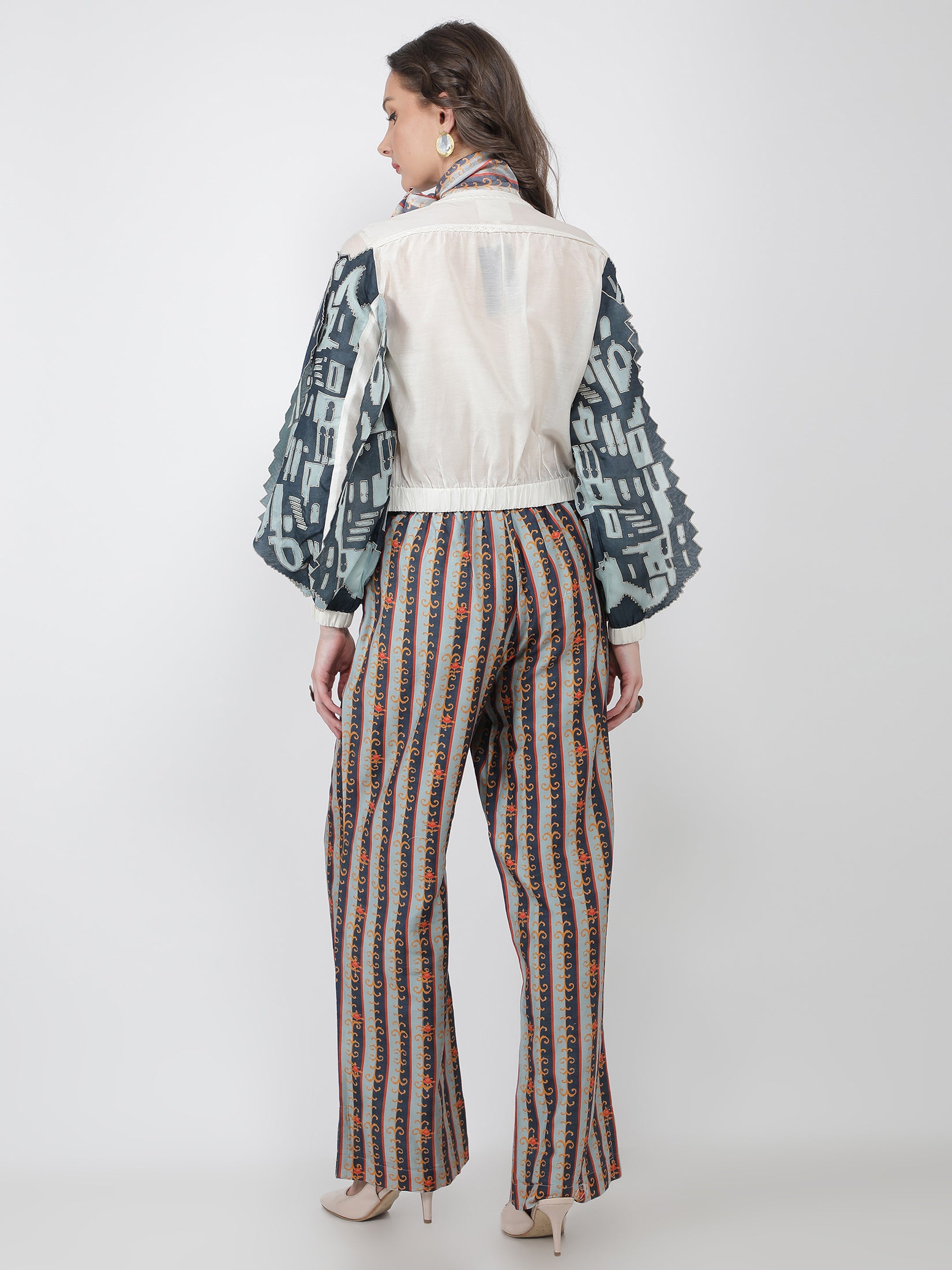 3D Fort Emb Bomber Jacket With Striped Chanderi Pants