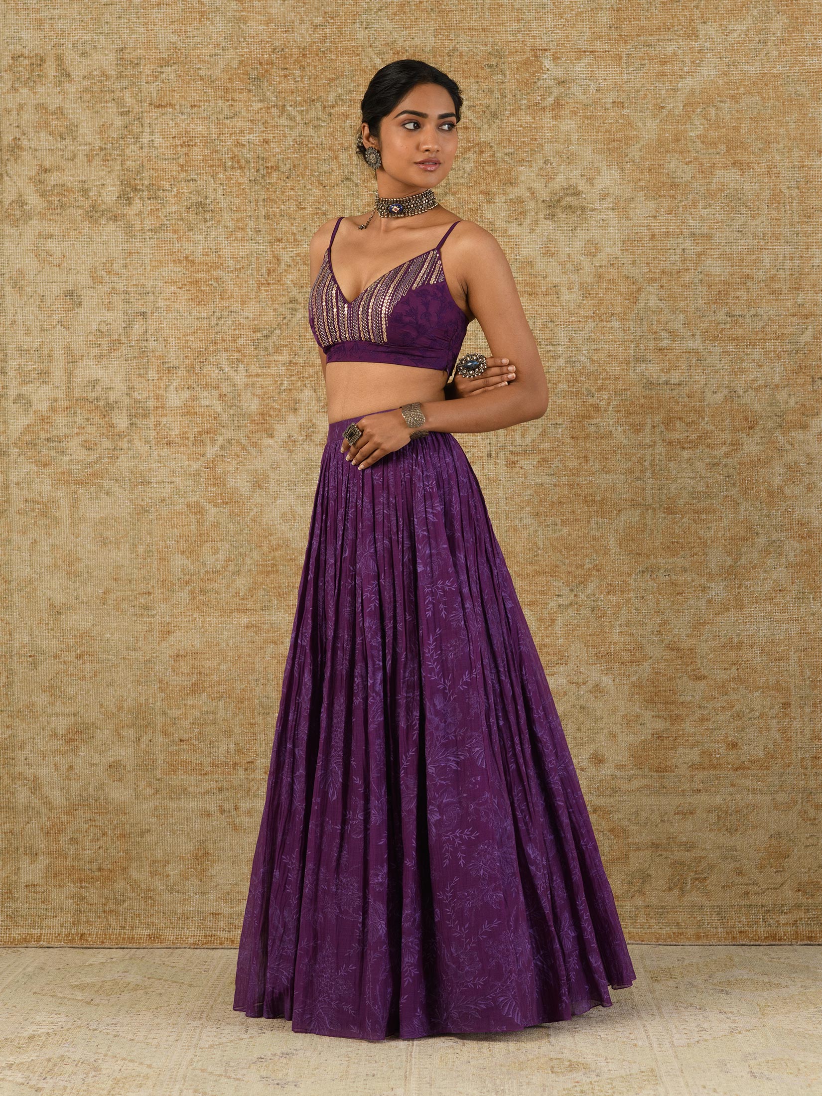Purple Chanderi Skirt Set
