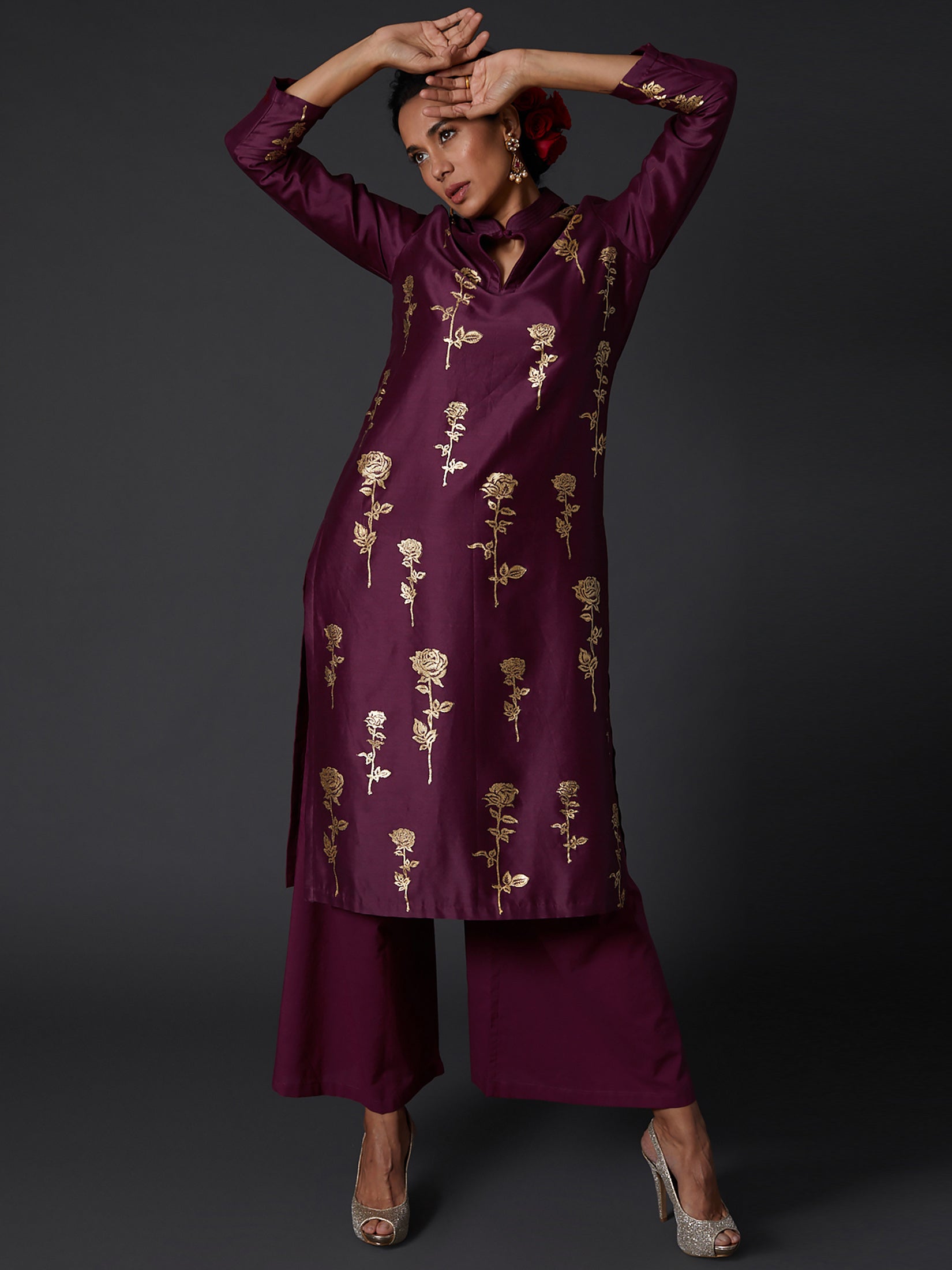 Plum Block Printed Kurta Set