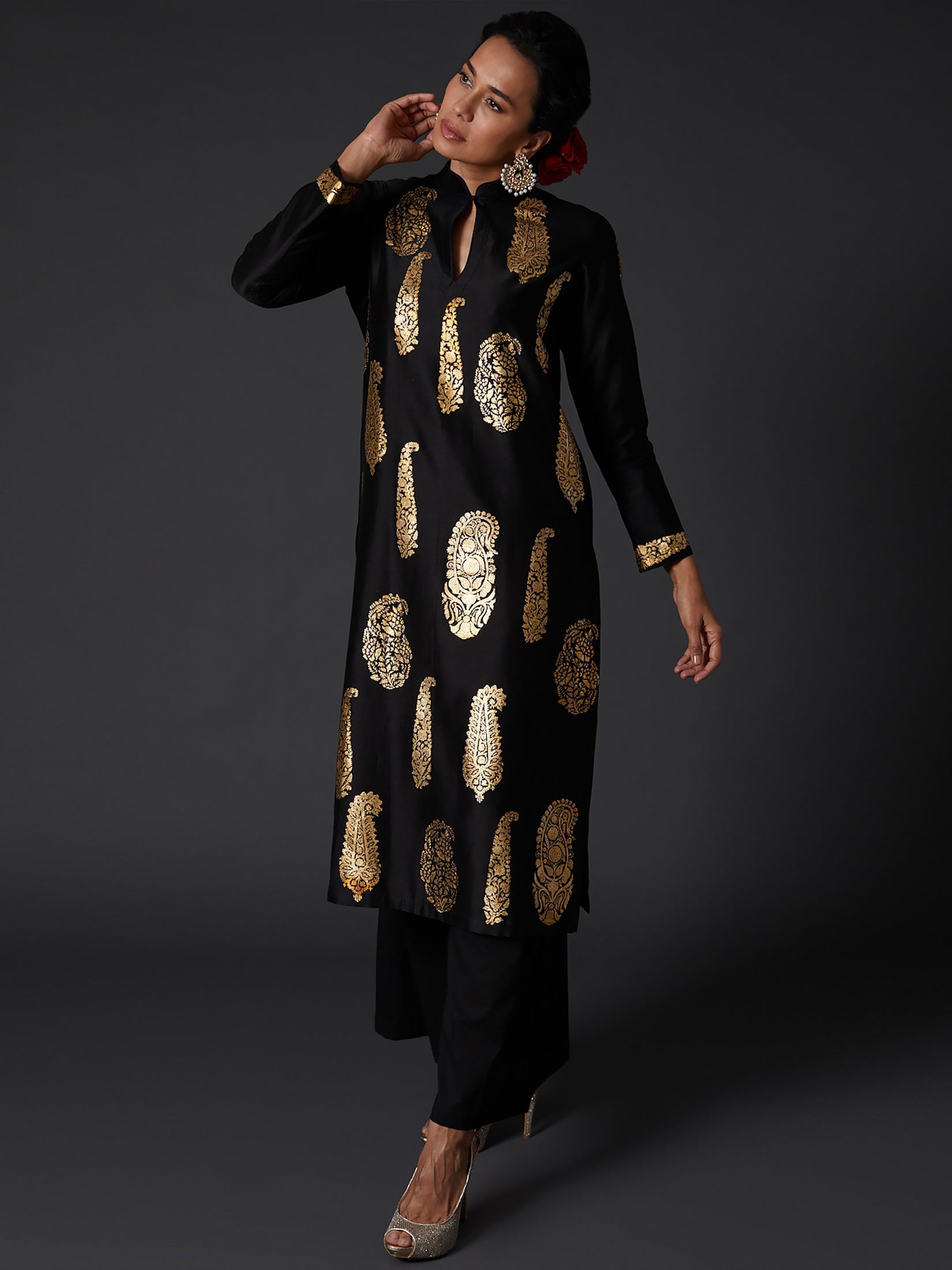 Black Block Printed Kurta Set