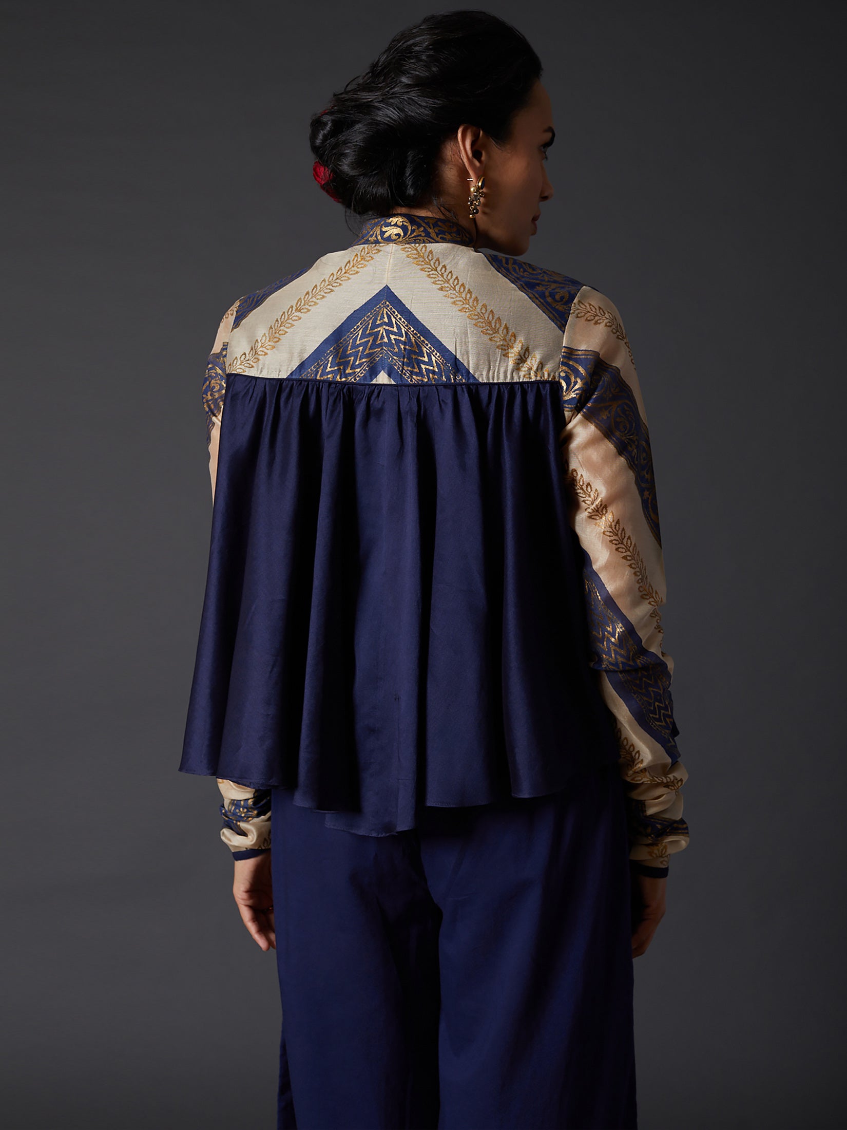 Indigo Blue Block Printed Chanderi Silk Tunic set