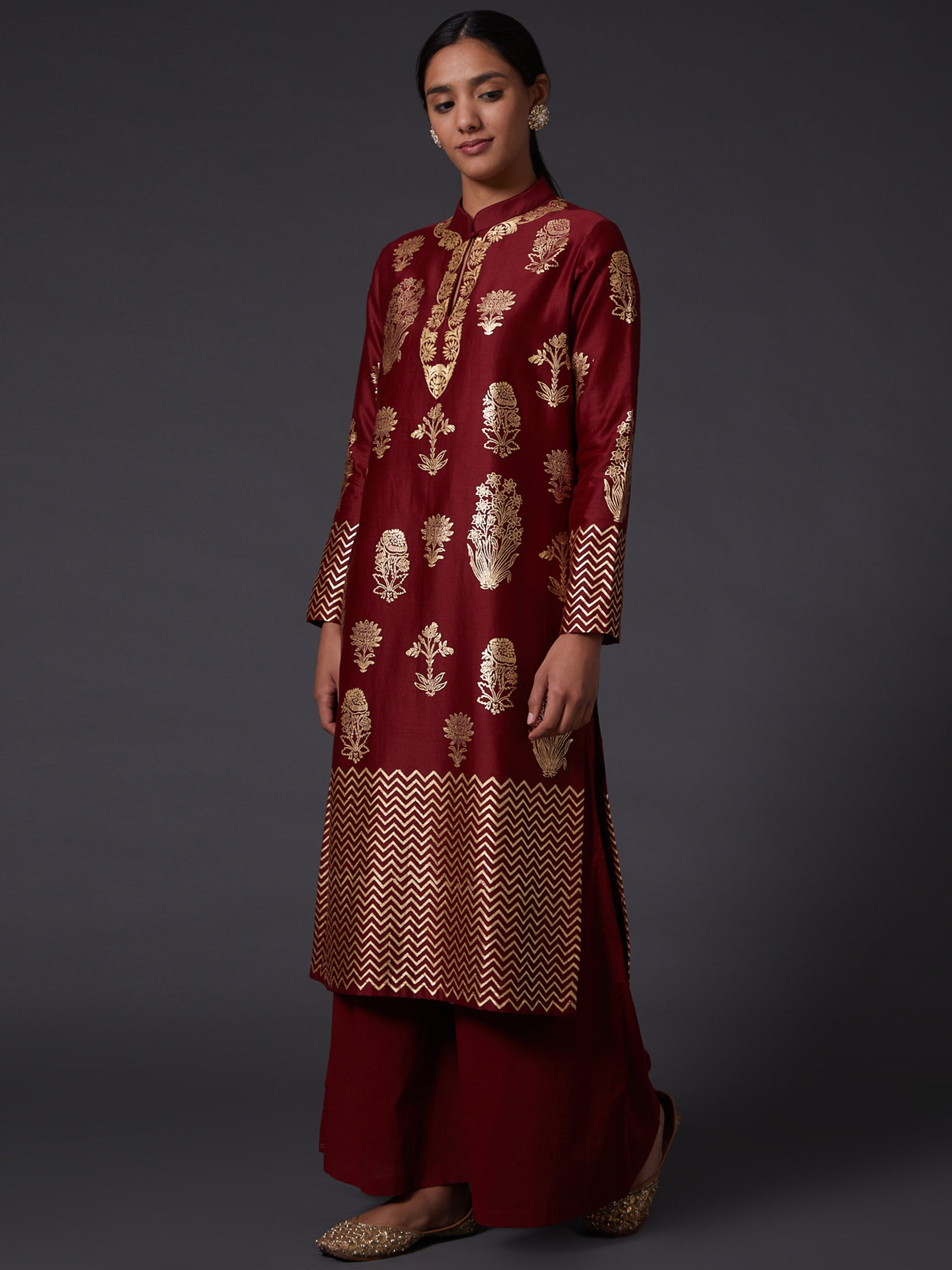 Wine Block Printed Kurta Set