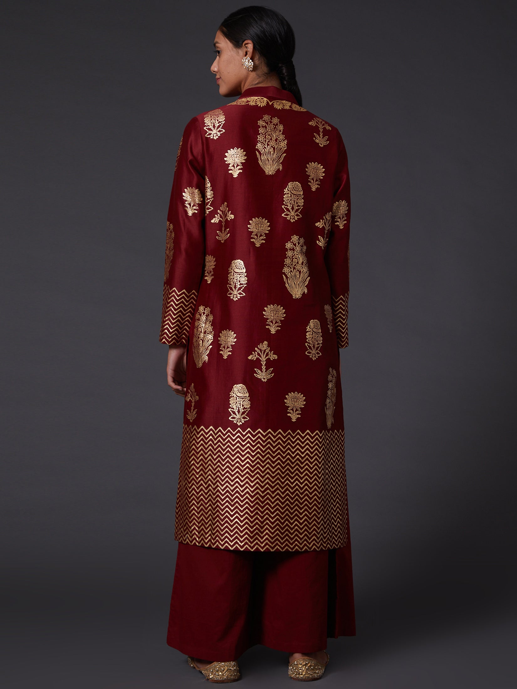 Wine Block Printed Kurta Set