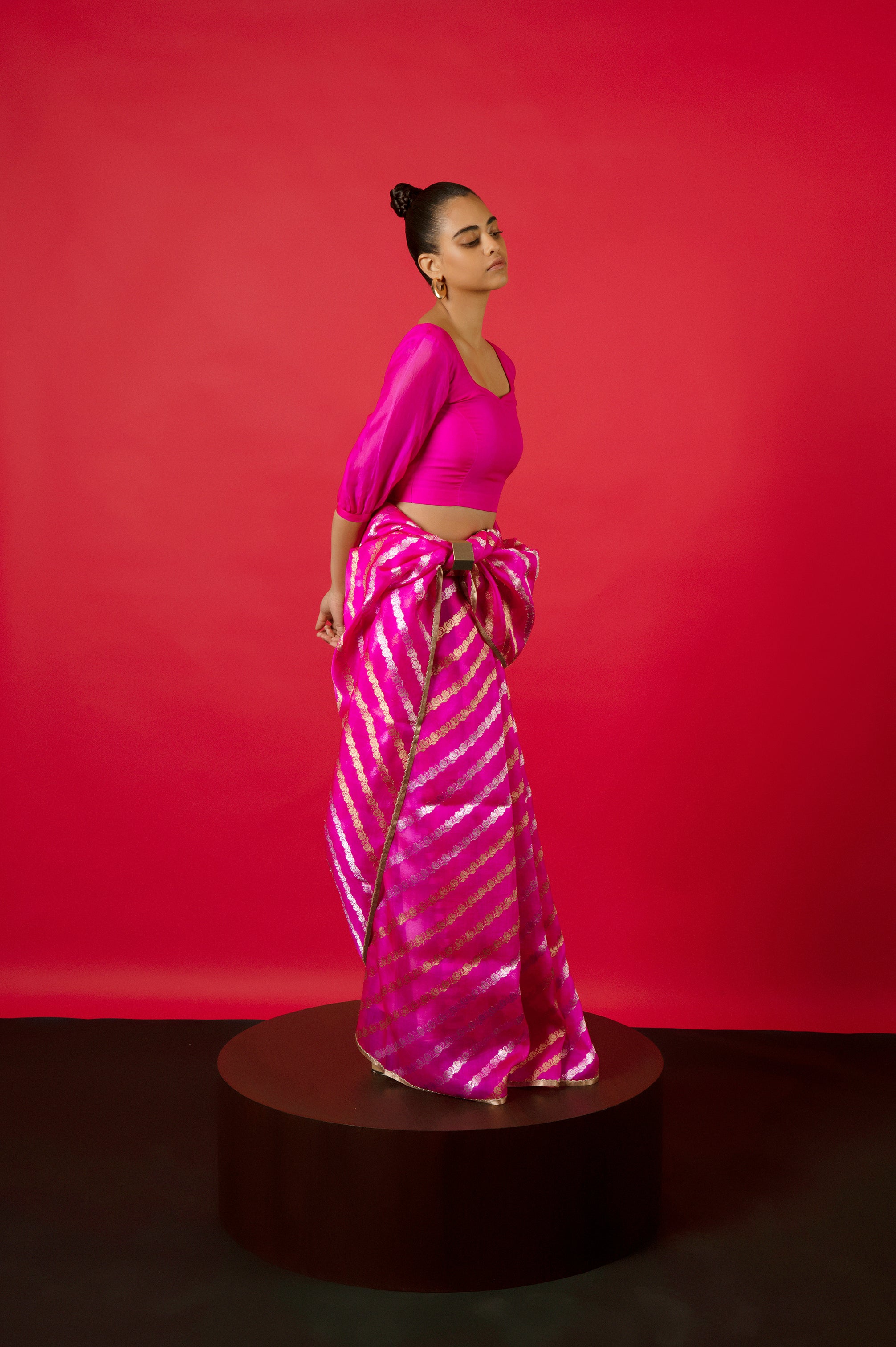 Handwoven Deep Pink Organza Sari