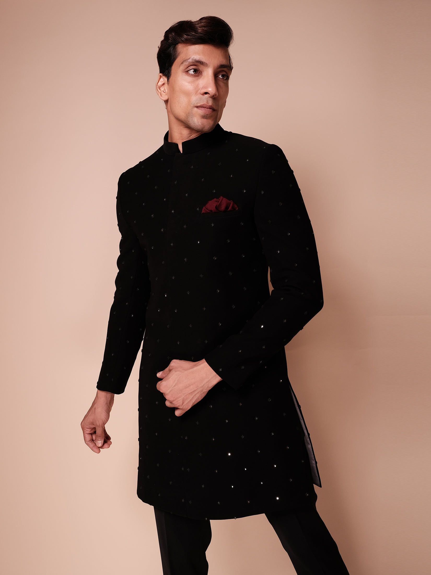 Black Indowestern With Embroidered Mirror Motifs Paired With Fitted Pants