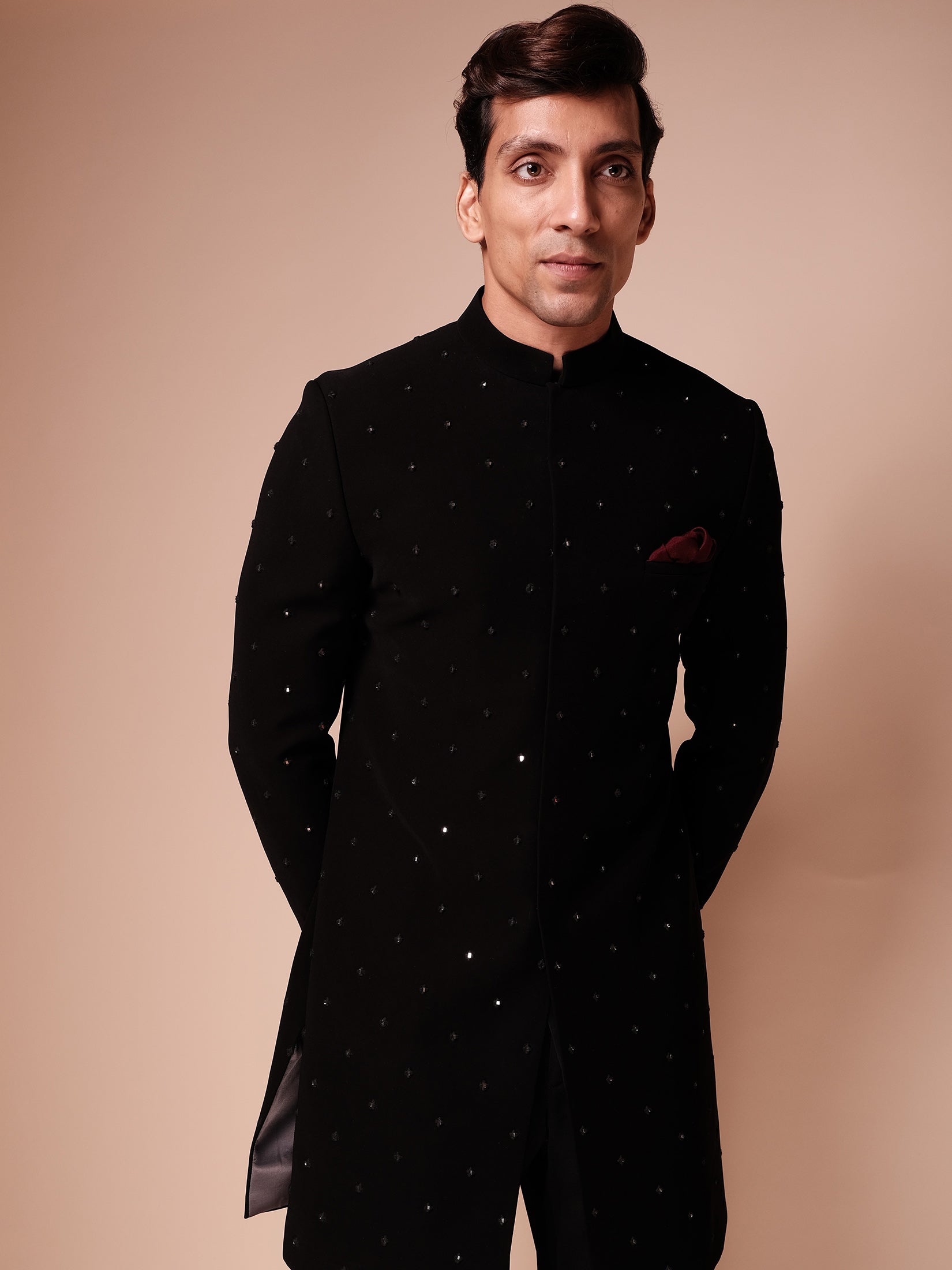 Black Indowestern With Embroidered Mirror Motifs Paired With Fitted Pants