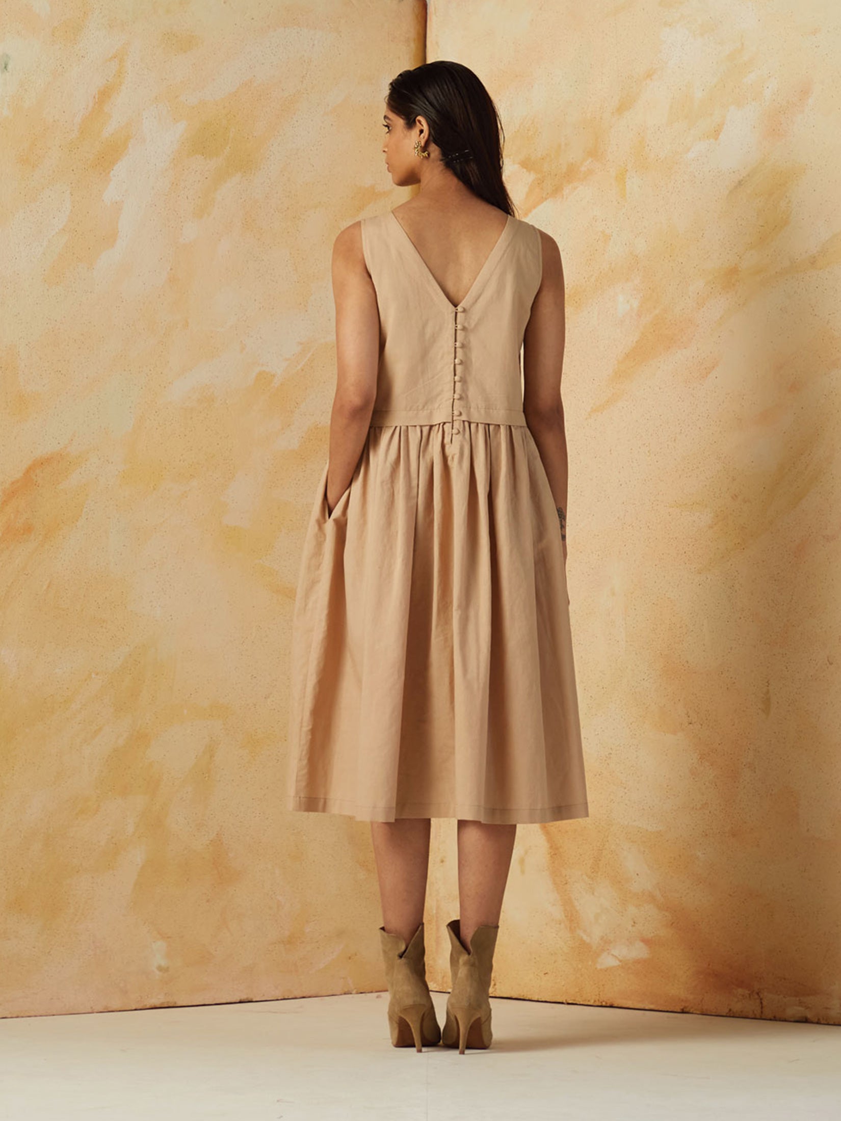 Rylie Beige Solid Dress