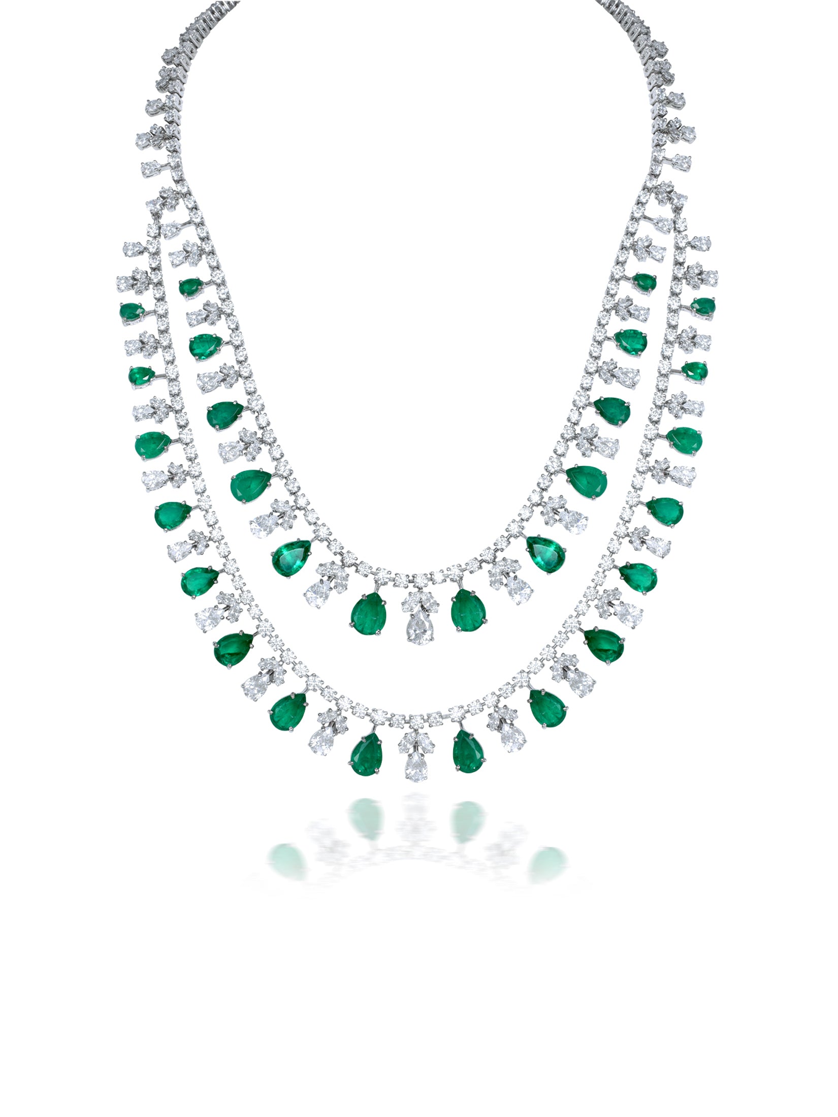 White Swarovski and Green Synthetic Bridal Necklace