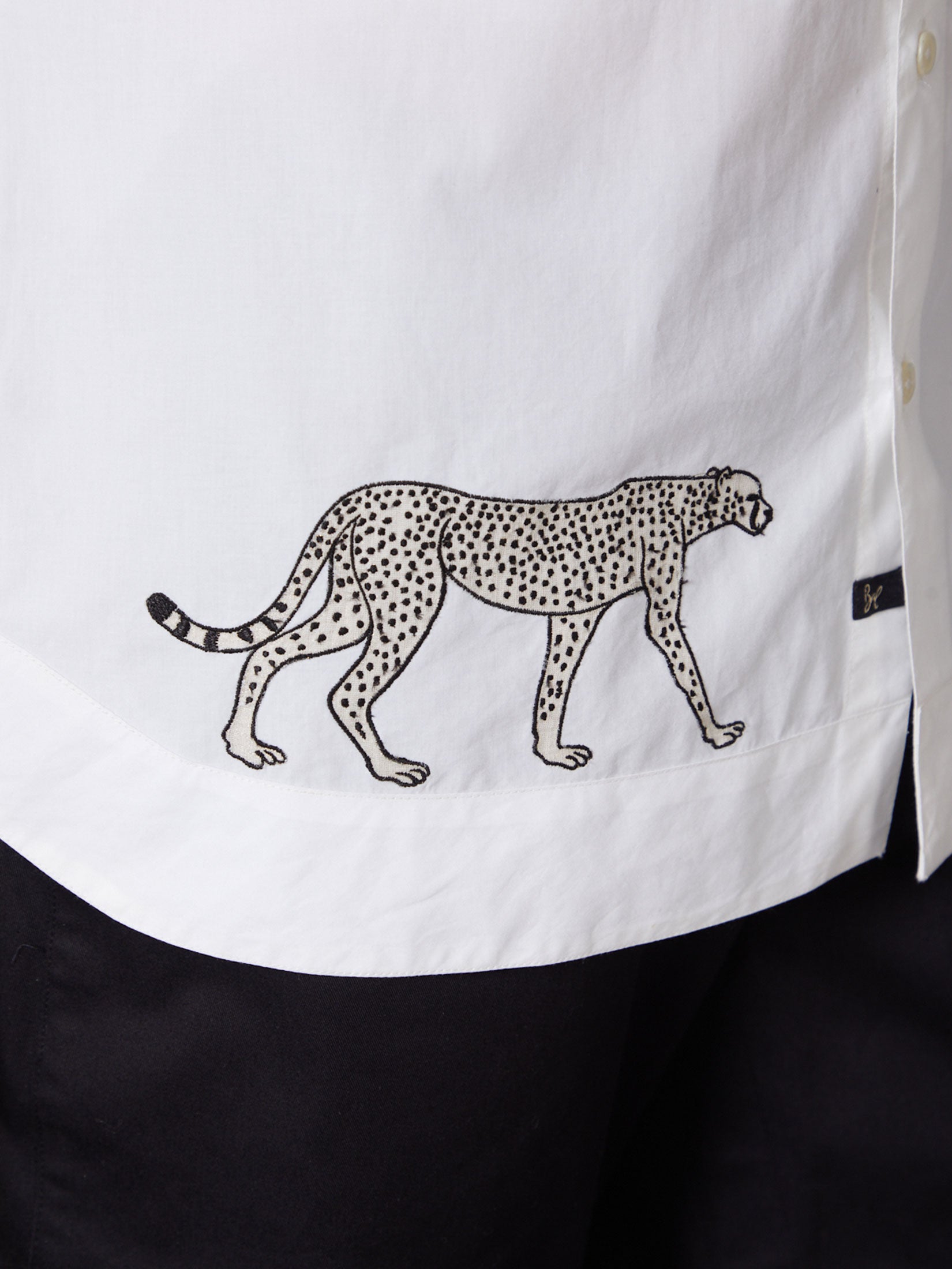 White Poplin Cheetah Embroidered Shirt