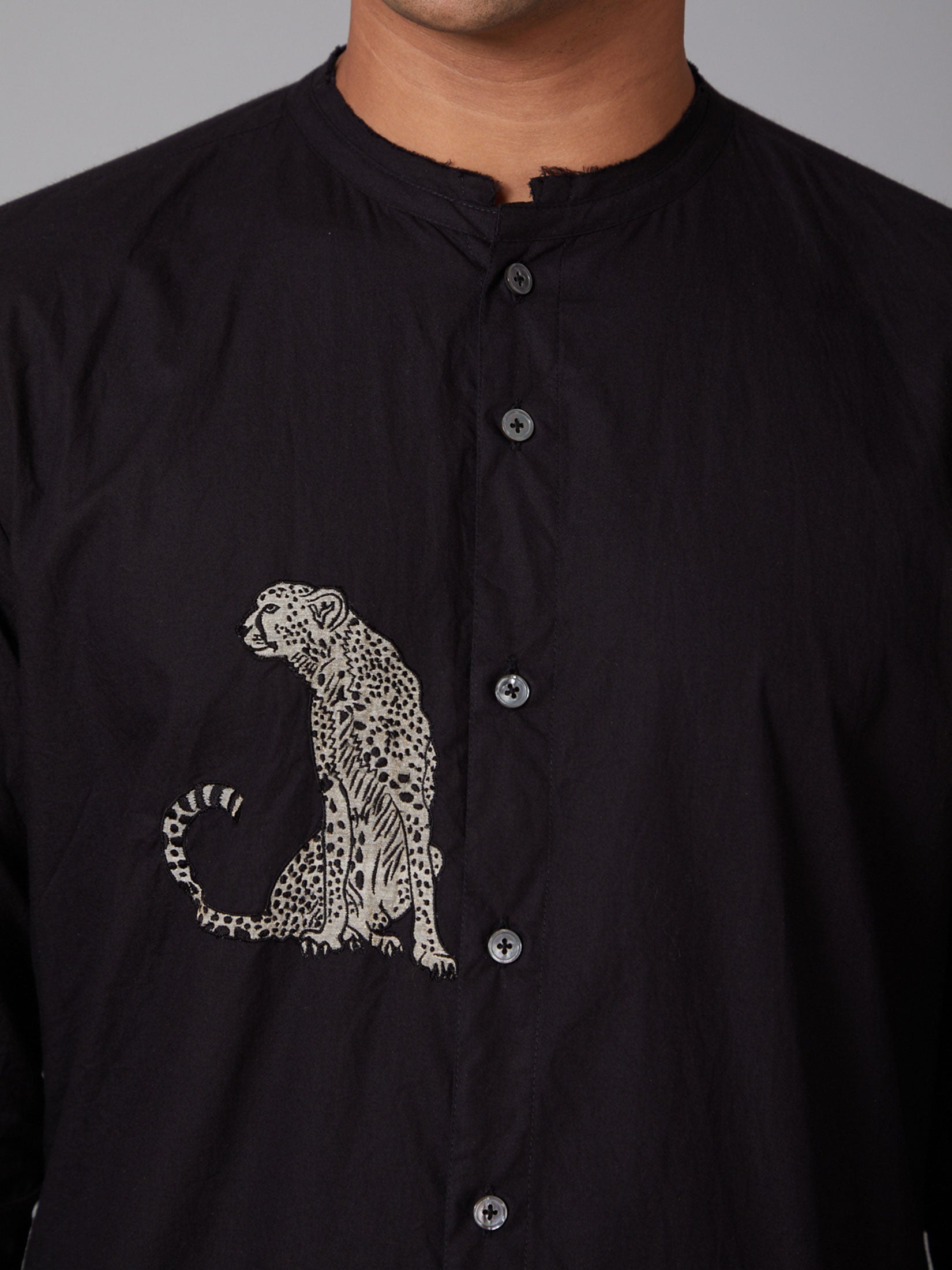 Black Poplin Embroidered Shirt
