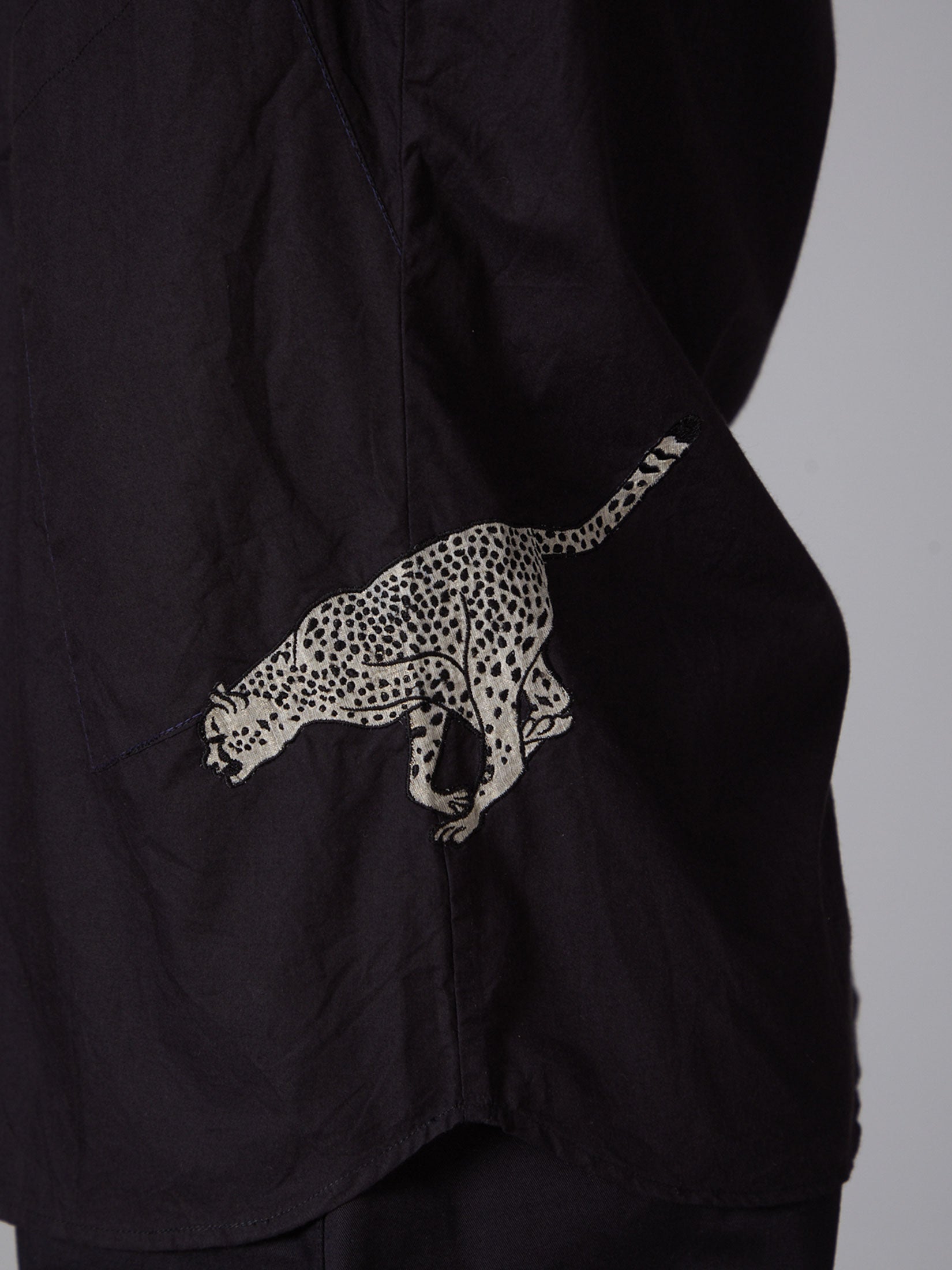 Black Poplin Cheetah Embroidered Shirt