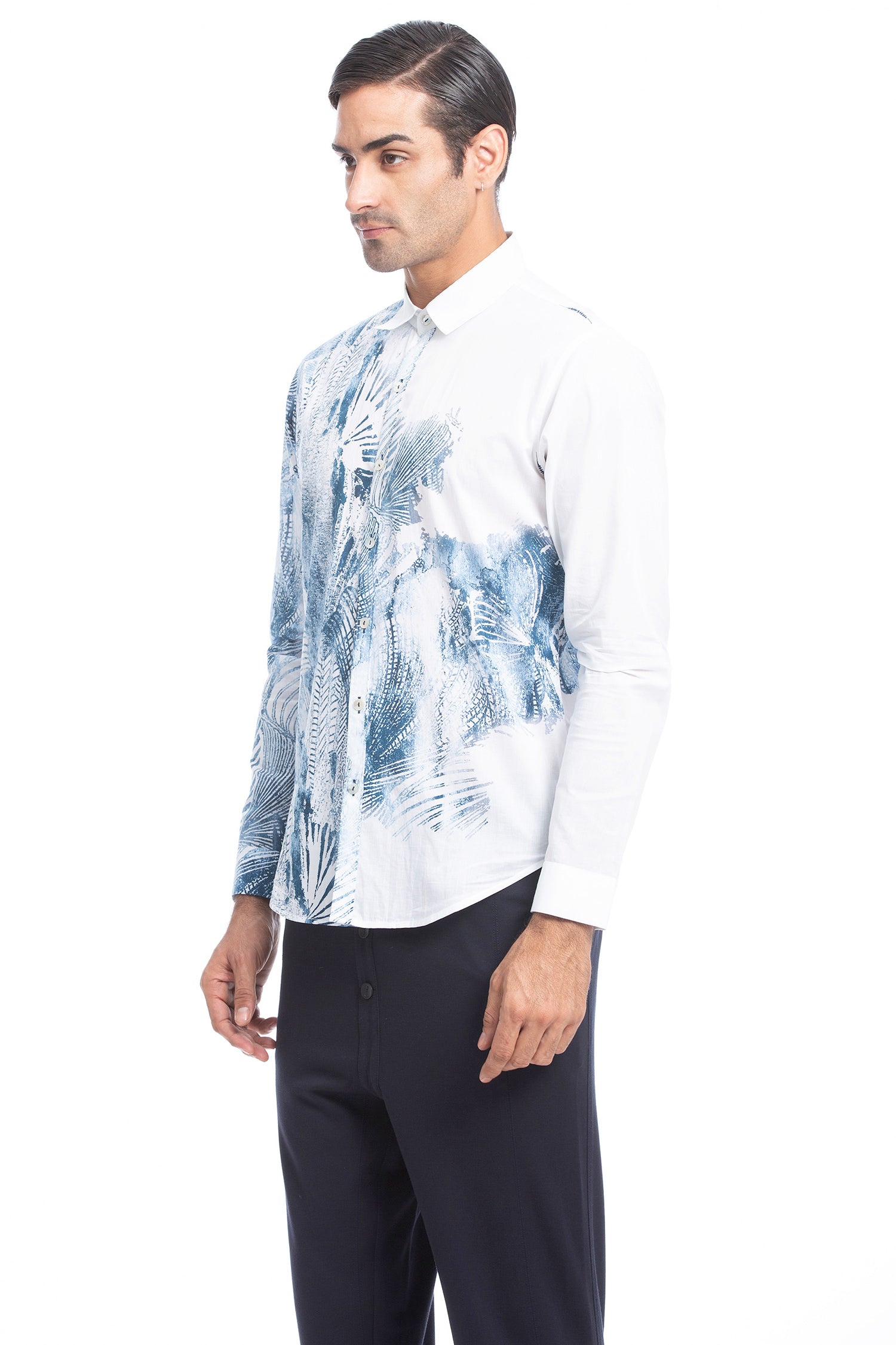 White and Blue Printed Shirt