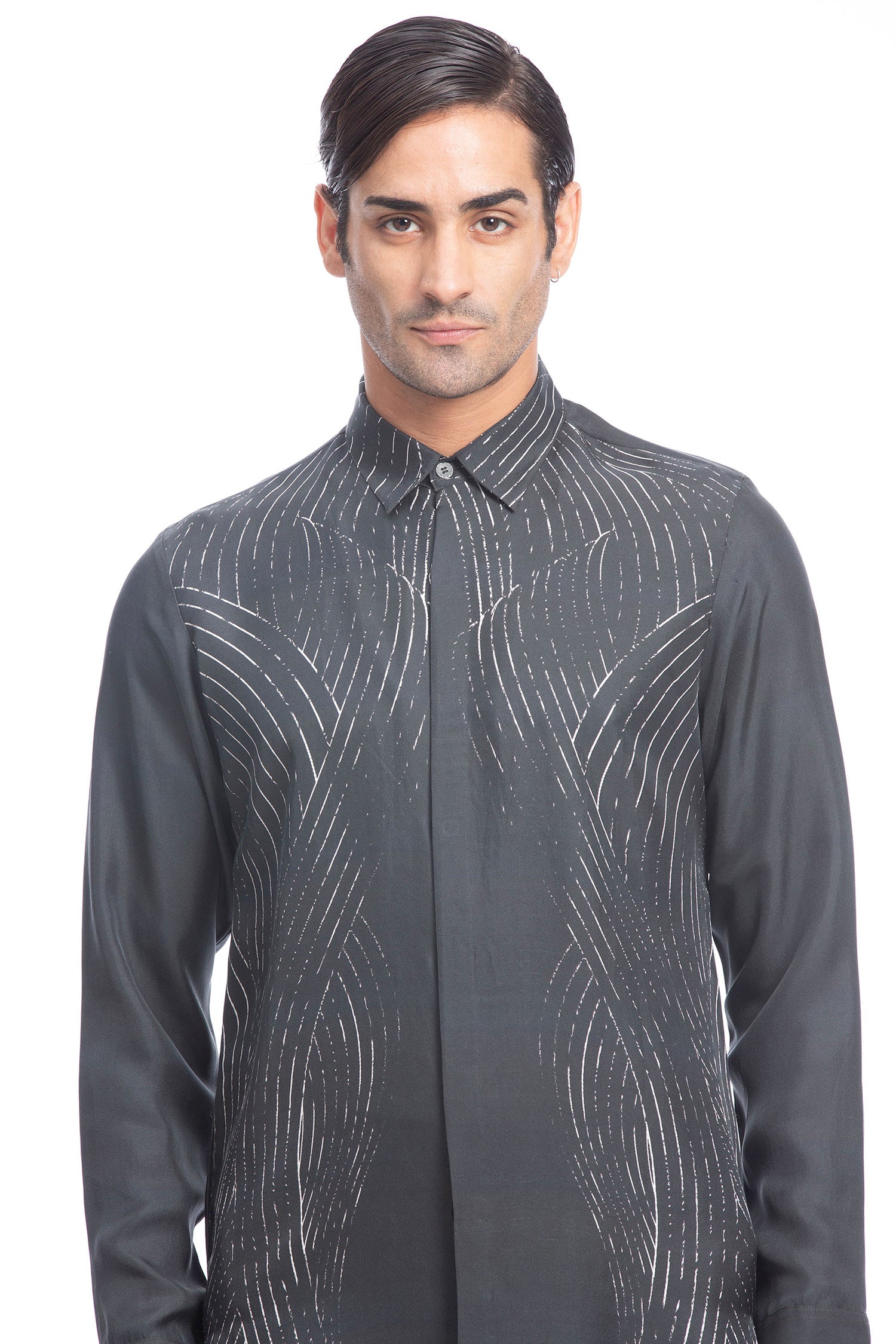 Charcoal Digital Printed Silk Shirt