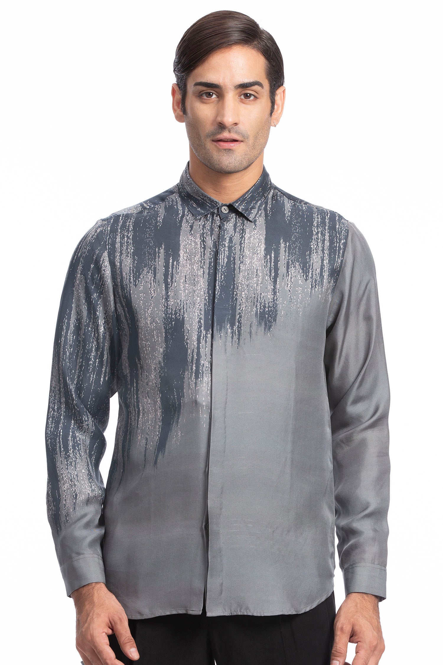 Charcoal Digital Print Silk Shirt