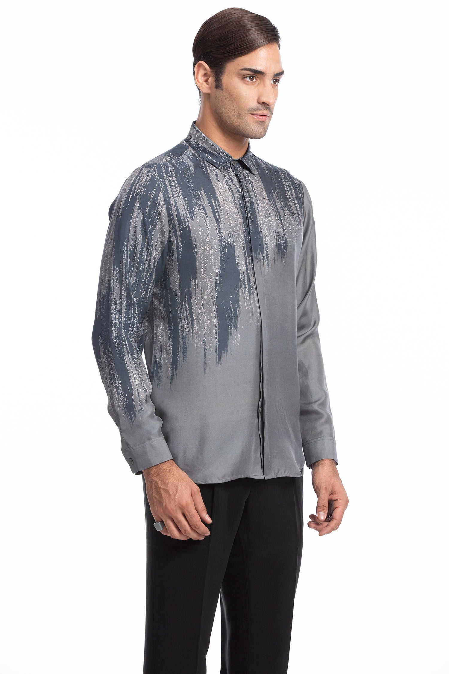 Charcoal Digital Print Silk Shirt