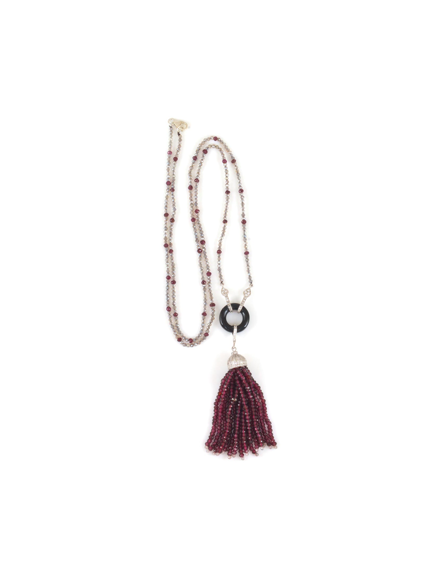Onyx & Garnet Tassel Necklace