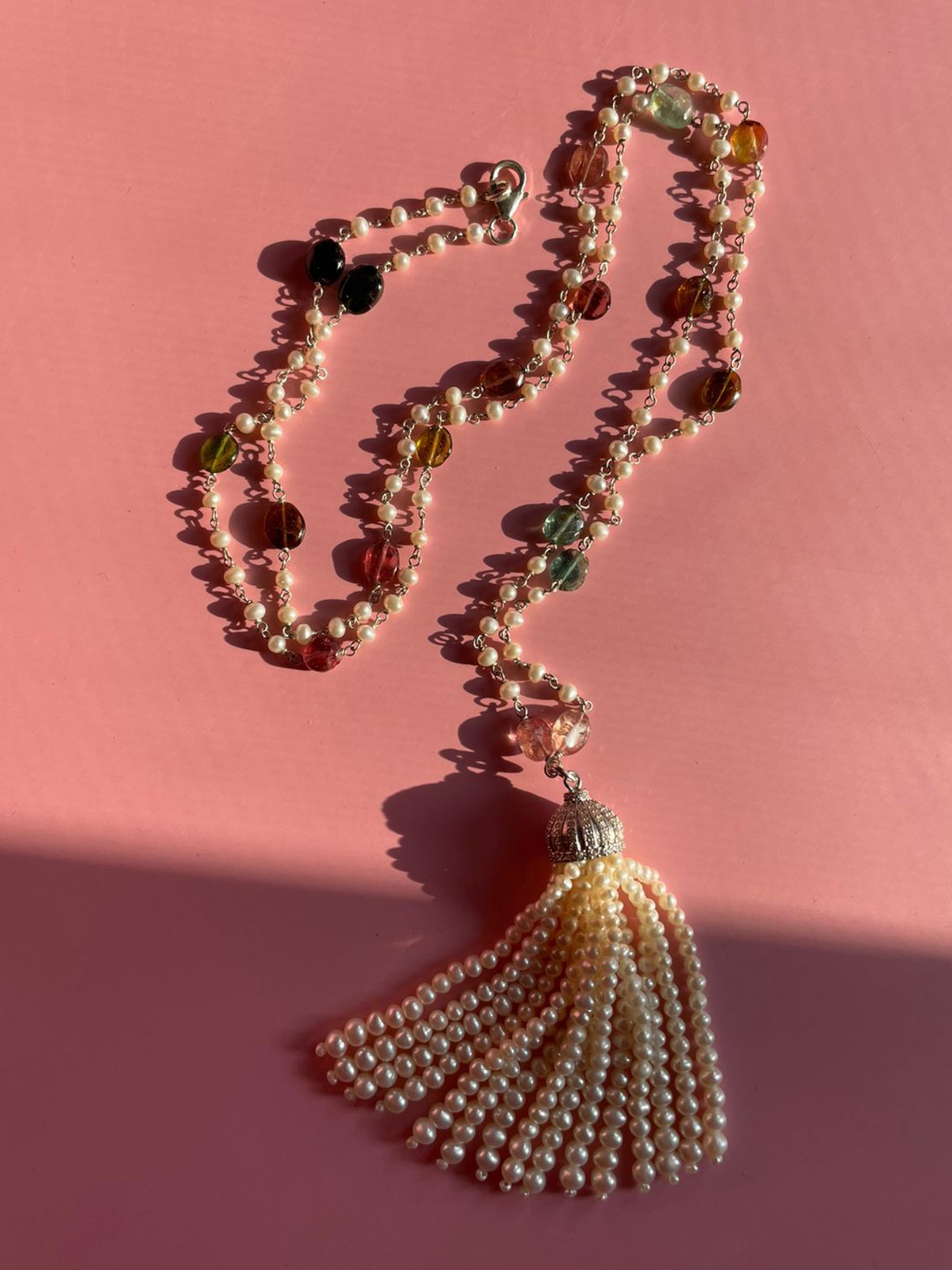 Tourmaline Pearl Tassel Necklace