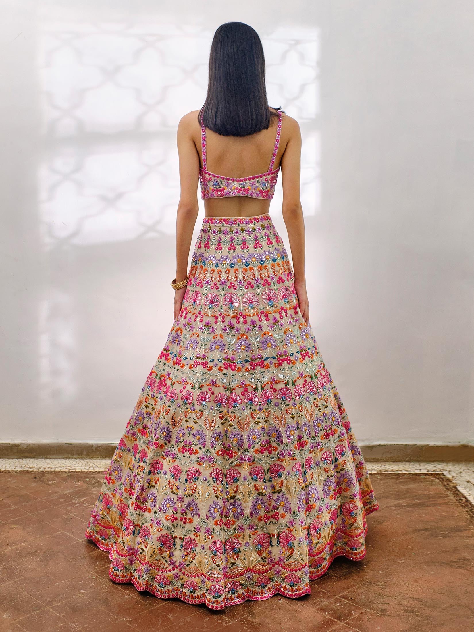 Ivory Floral Multicolor Lehenga