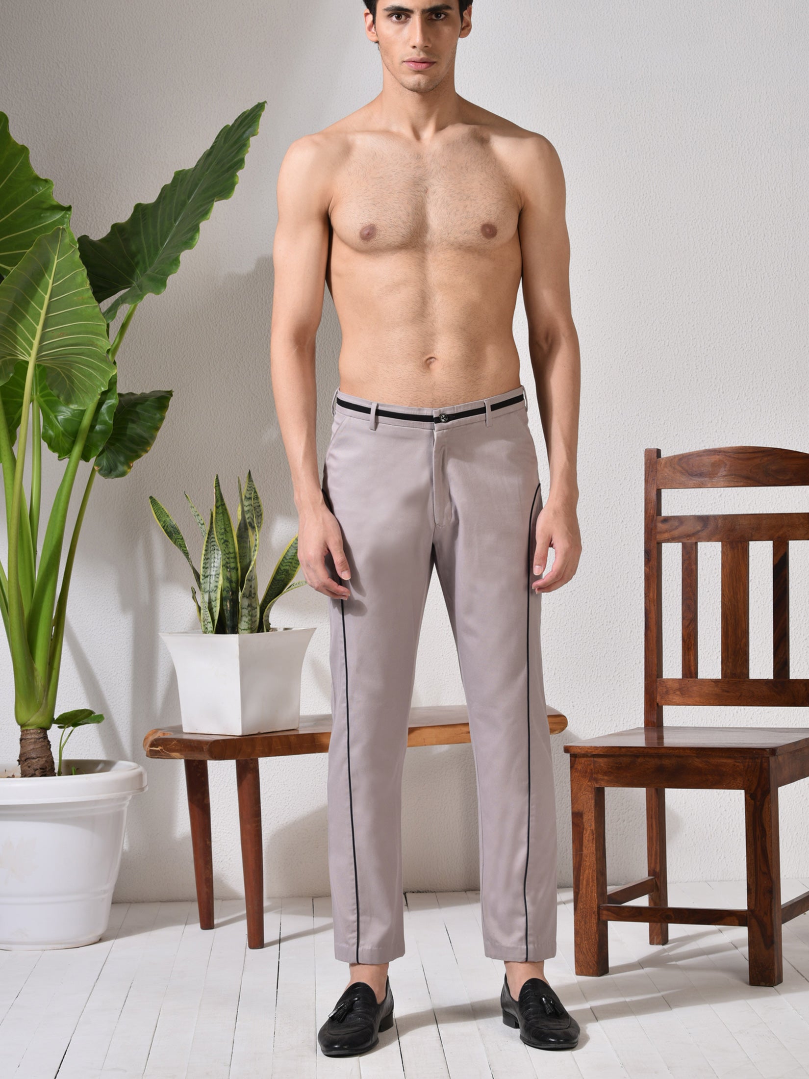 Insignia, Pastel Beige Trouser With Black Highlights