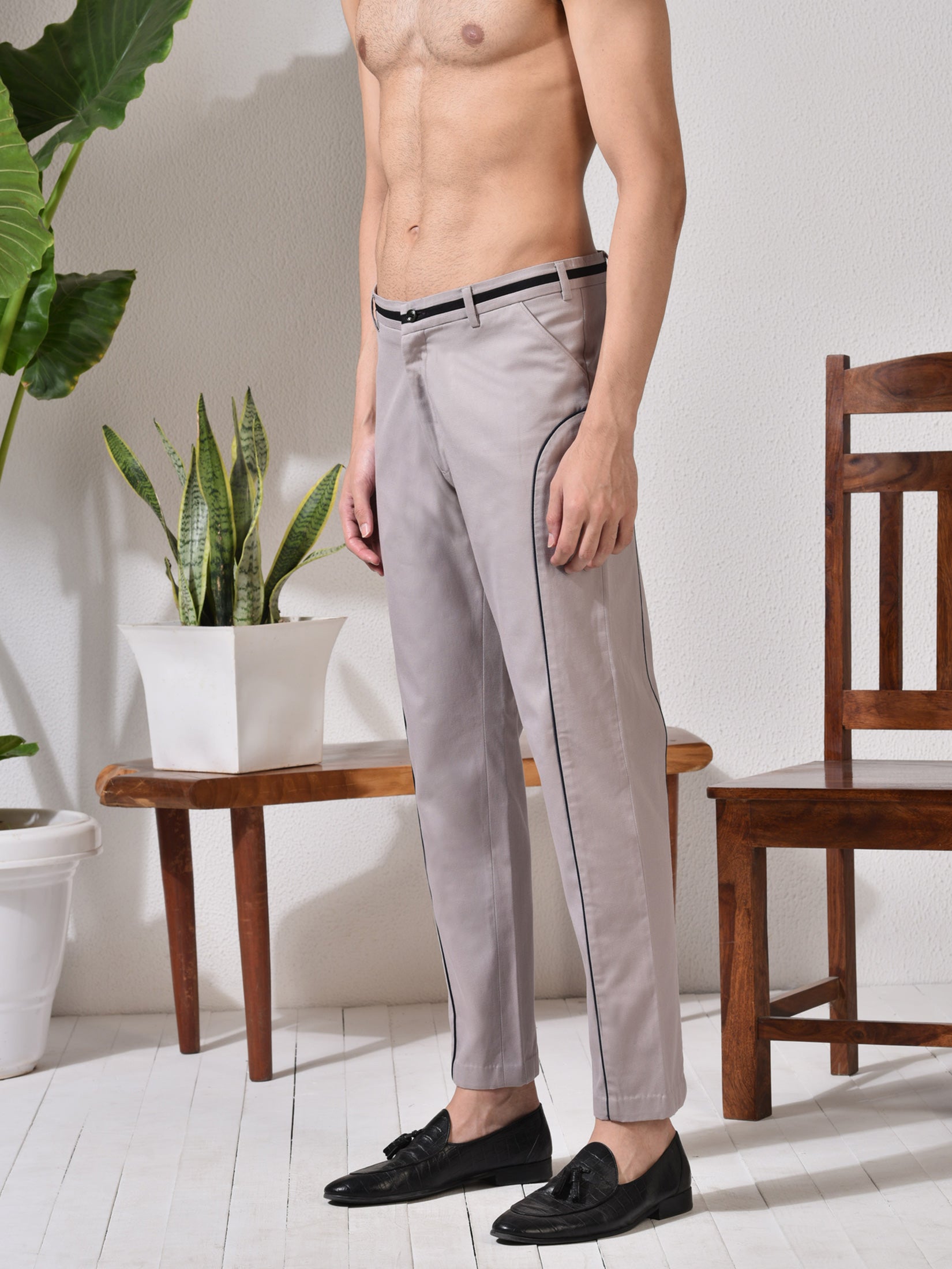 Insignia, Pastel Beige Trouser With Black Highlights
