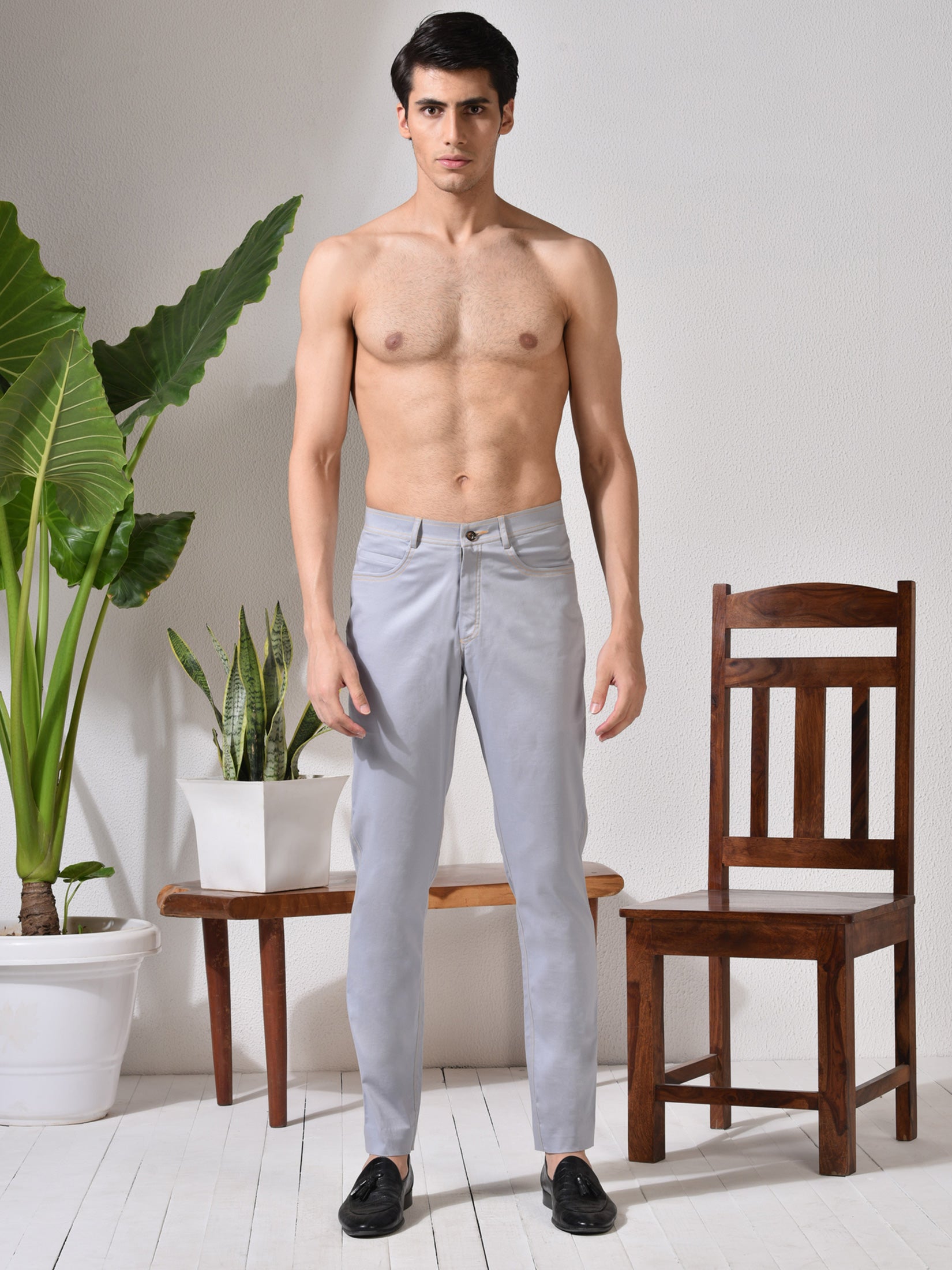Pebbles, Light Grey Trouser With Yellow Stitch Lines