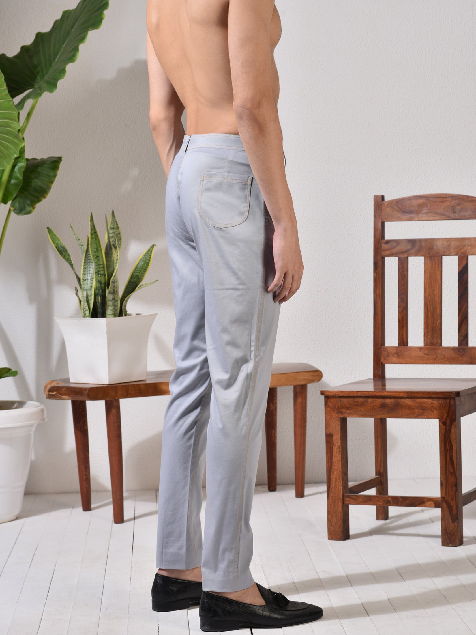 Pebbles, Light Grey Trouser With Yellow Stitch Lines