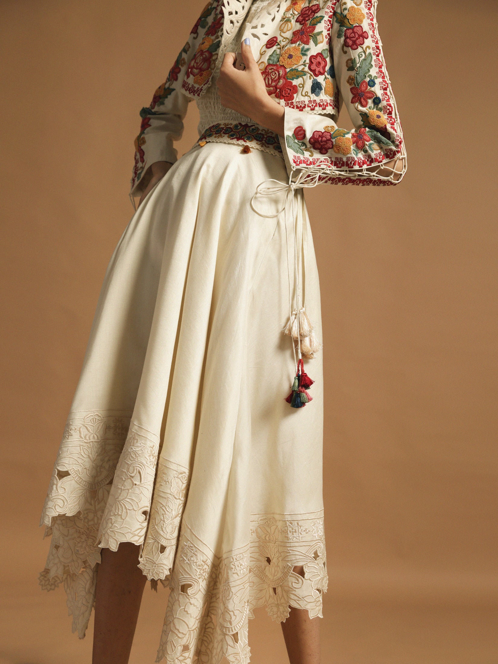 Ivory Chanderi Asymmetric Skirt
