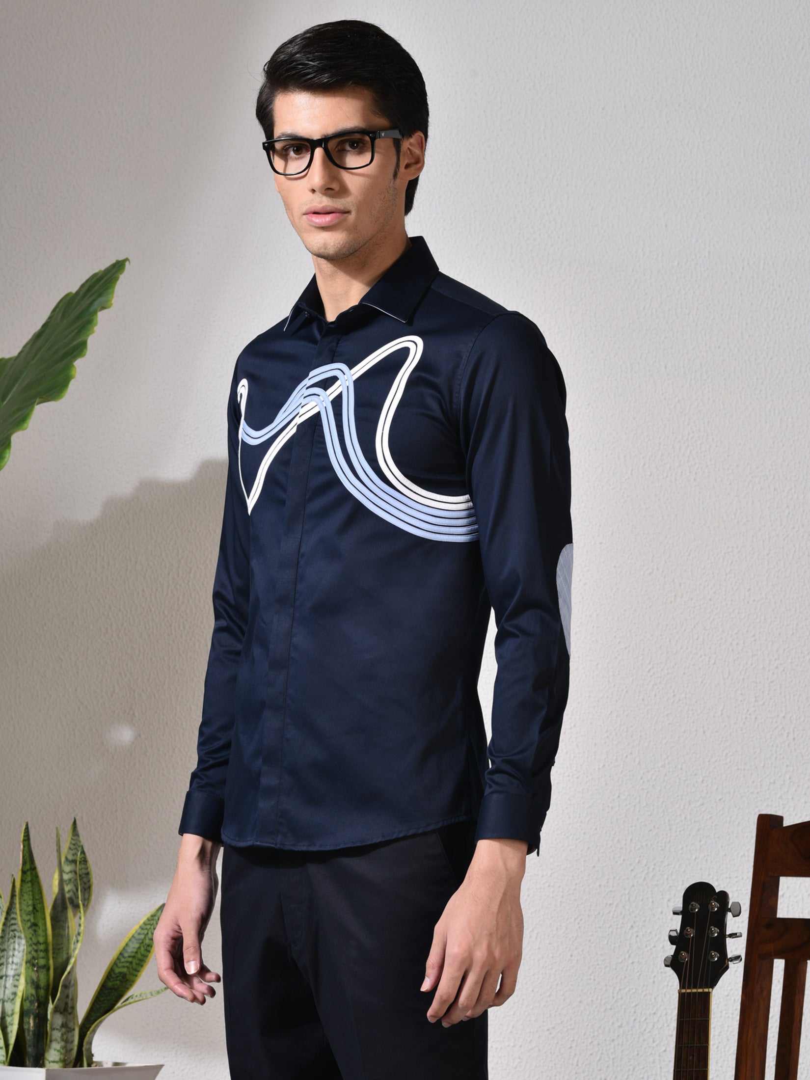 Zenith, Navy Blue Shirt With Wave Stripes