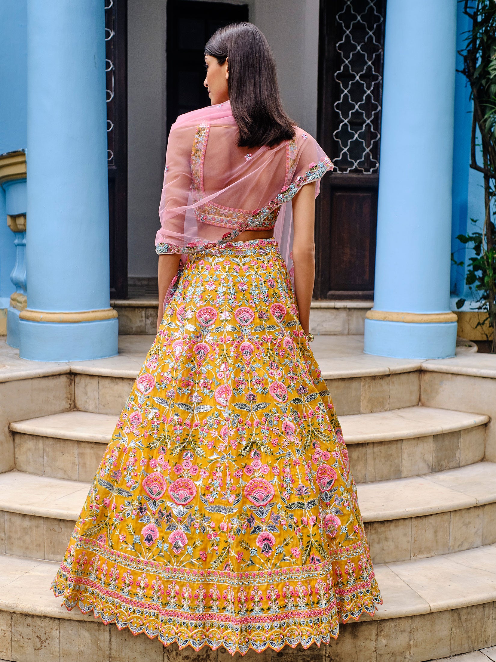 Yellow Big Floral Lehenga