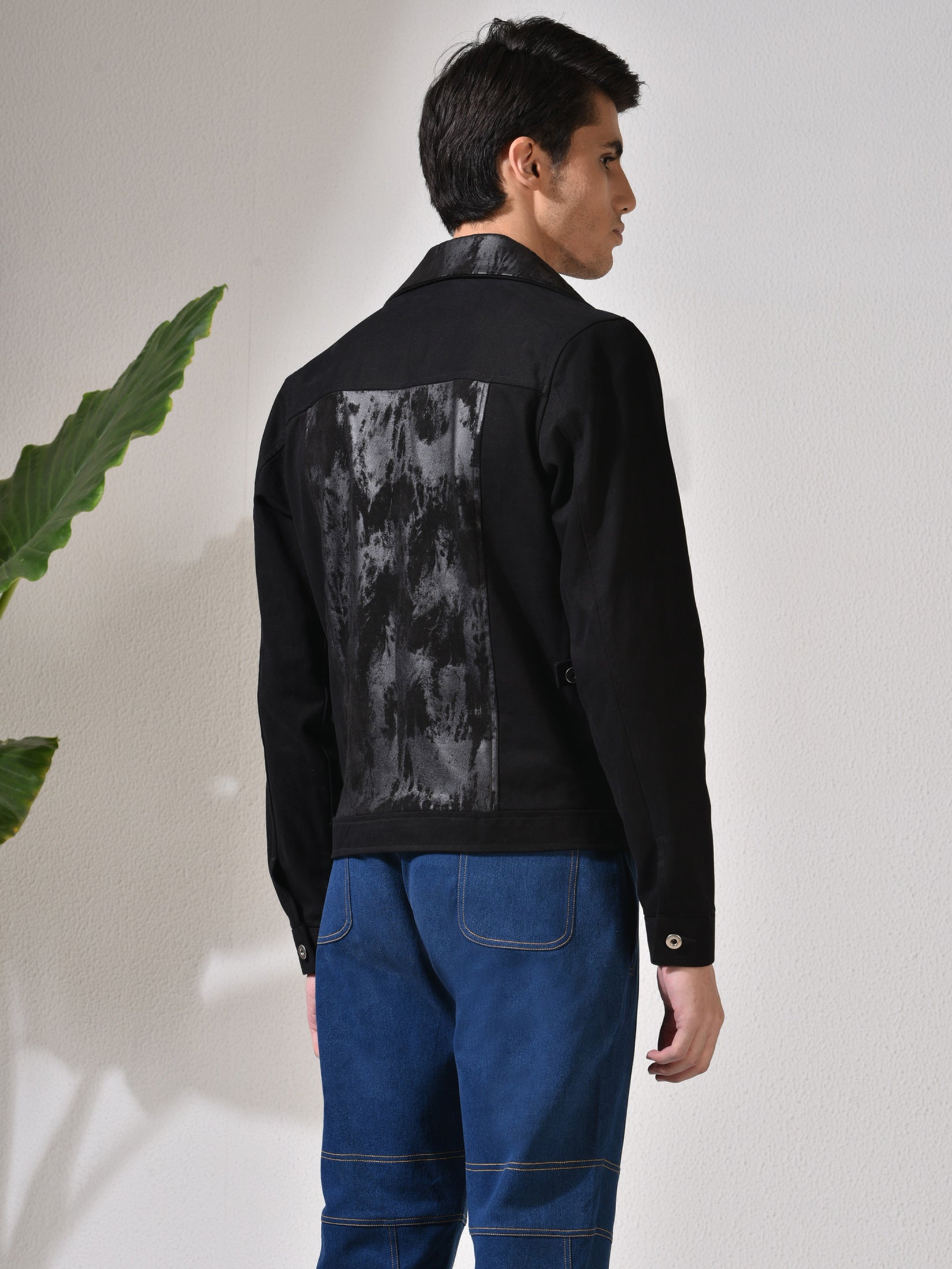 Oreo, Black Denim Jacket With Printed Suede Panels